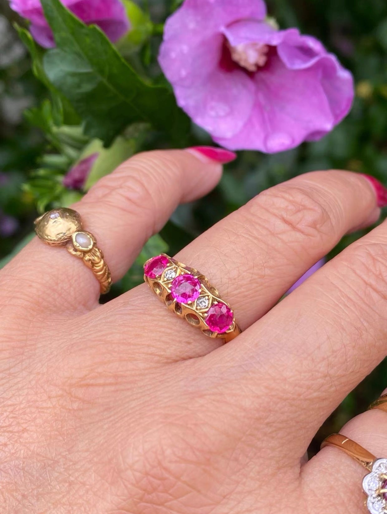 Edwardian Synthetic Ruby & Diamond Ring Chester c.1919 in 18ct Gold