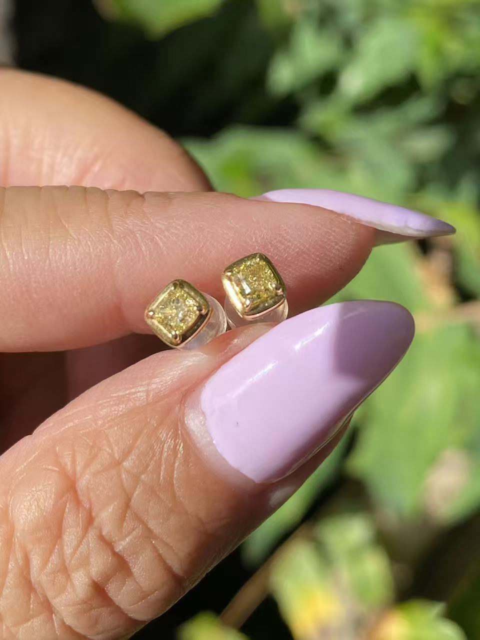 18K Yellow Gold Fancy Diamond Stud Earrings 0.42ct Total Elegant Minimalist Design