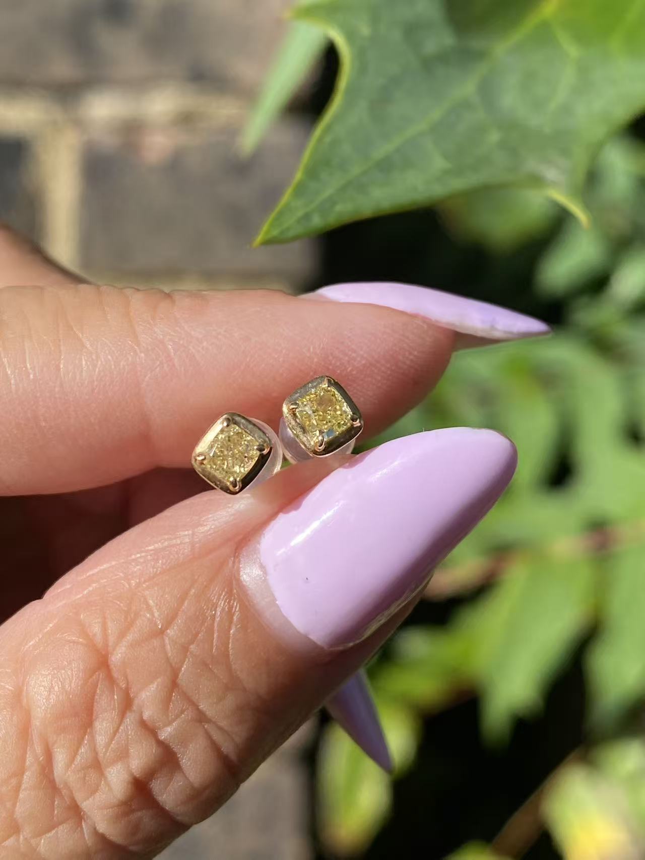 18K Yellow Gold Fancy Diamond Stud Earrings 0.42ct Total Elegant Minimalist Design