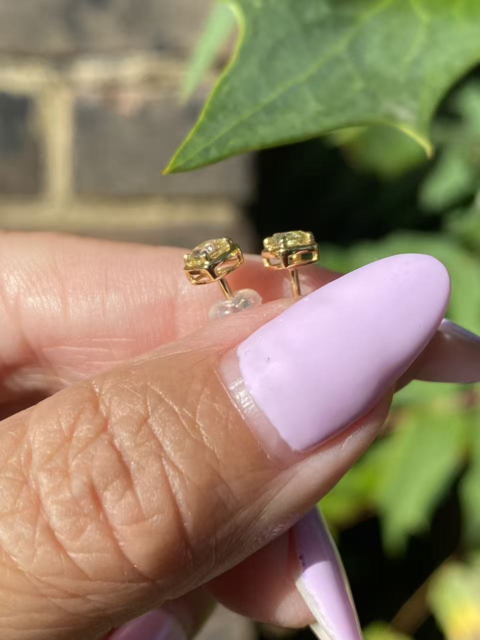 18K Yellow Gold Fancy Diamond Stud Earrings 0.42ct Total Elegant Minimalist Design