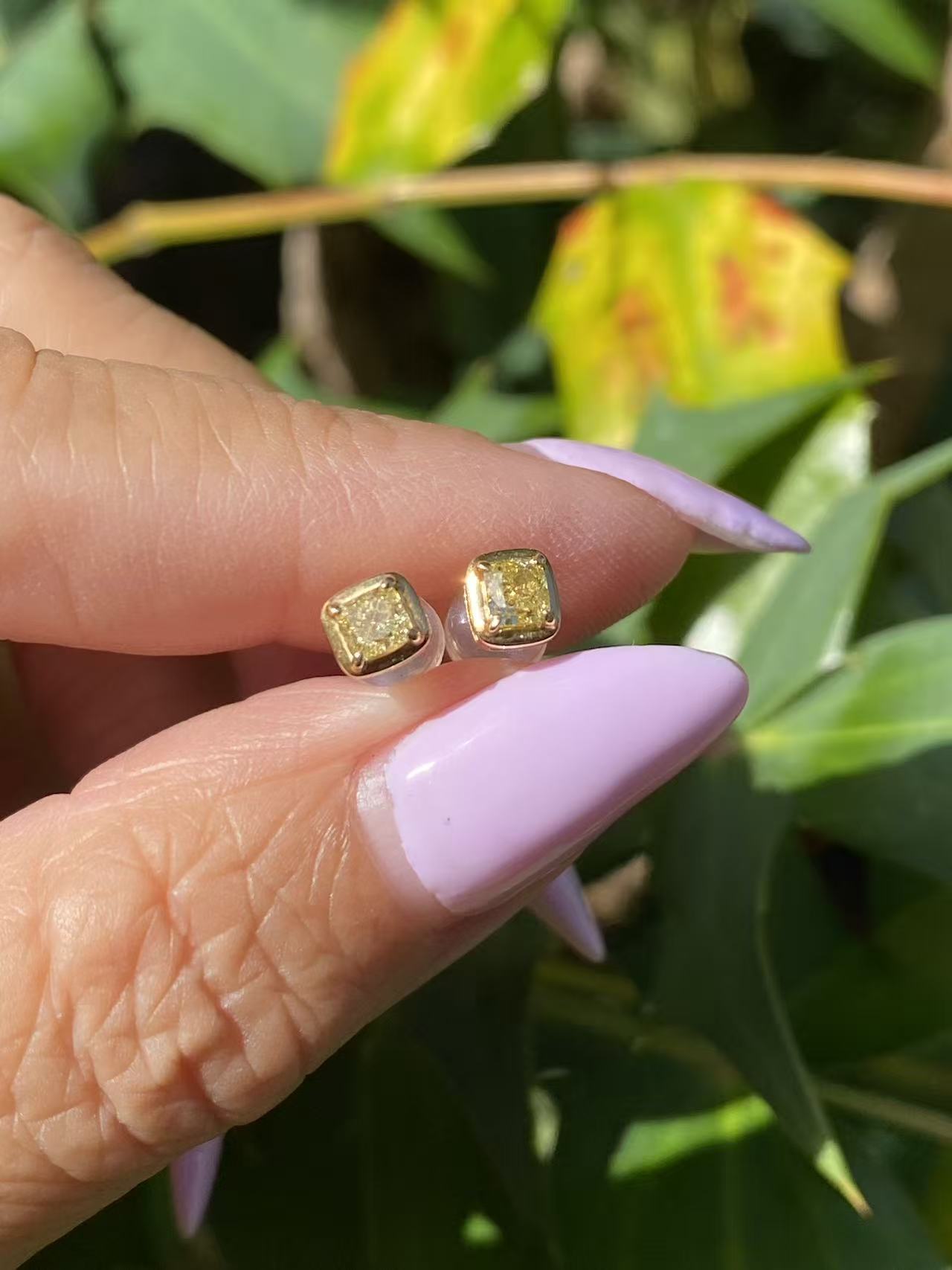 18K Yellow Gold Fancy Diamond Stud Earrings 0.42ct Total Elegant Minimalist Design