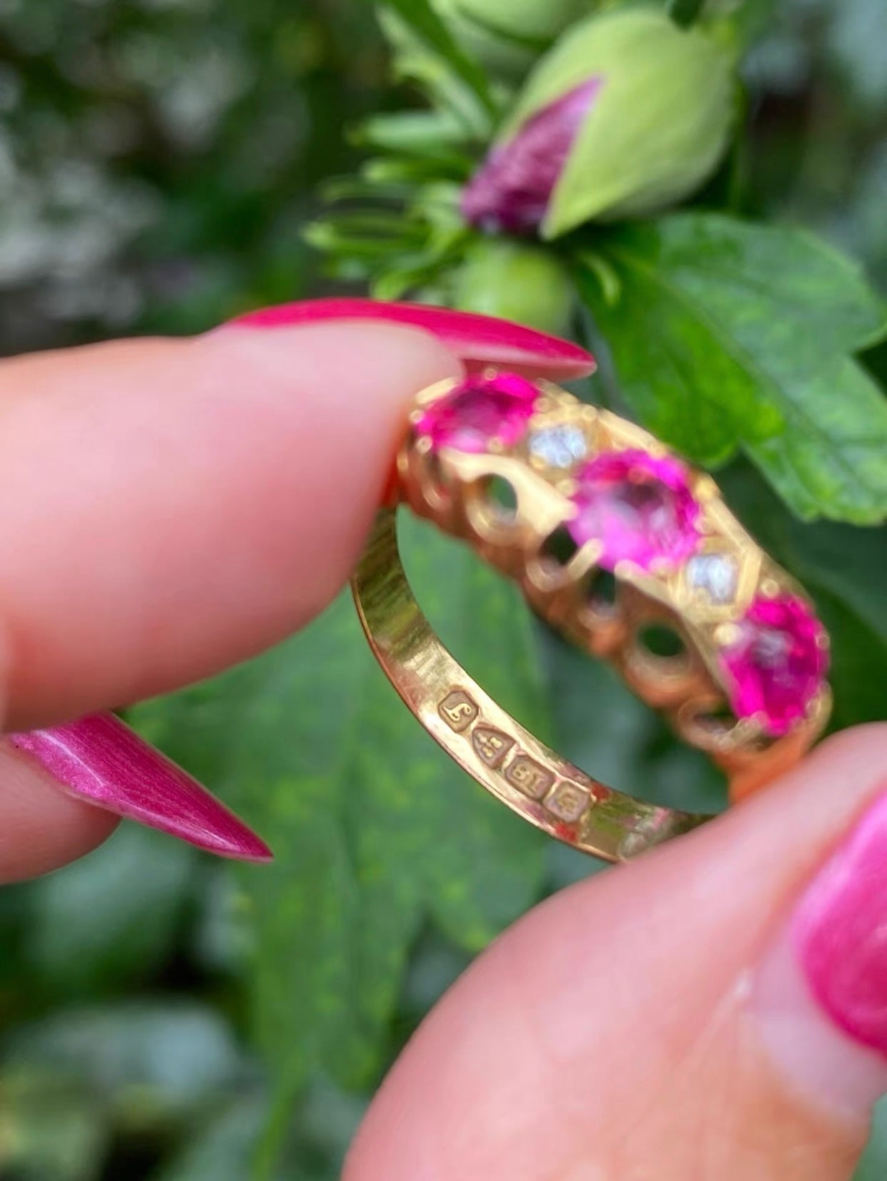 Edwardian Synthetic Ruby & Diamond Ring Chester c.1919 in 18ct Gold