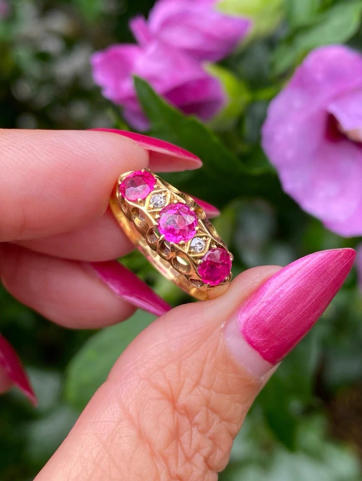 Edwardian Synthetic Ruby & Diamond Ring Chester c.1919 in 18ct Gold