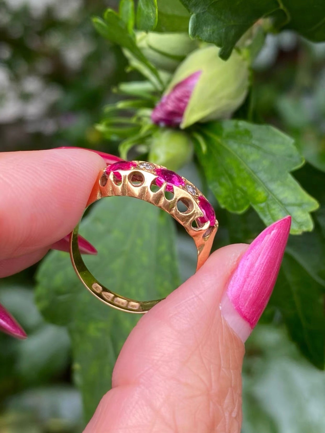 Edwardian Synthetic Ruby & Diamond Ring Chester c.1919 in 18ct Gold