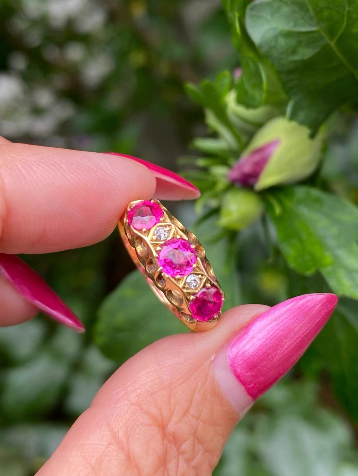 Edwardian Synthetic Ruby & Diamond Ring Chester c.1919 in 18ct Gold