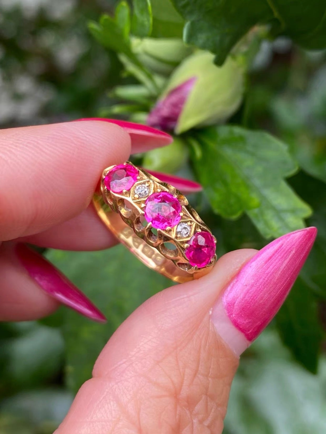 Edwardian Synthetic Ruby & Diamond Ring Chester c.1919 in 18ct Gold