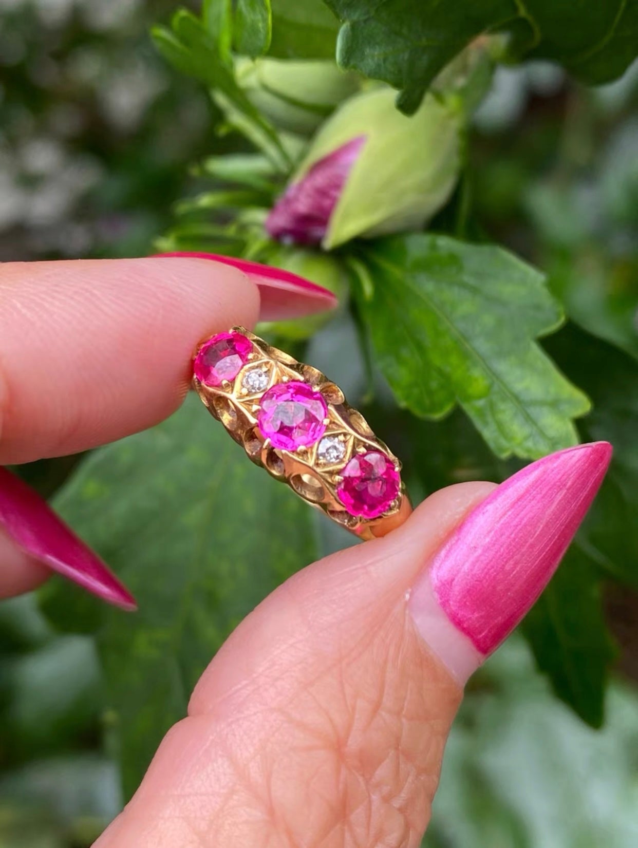 Edwardian Synthetic Ruby & Diamond Ring Chester c.1919 in 18ct Gold