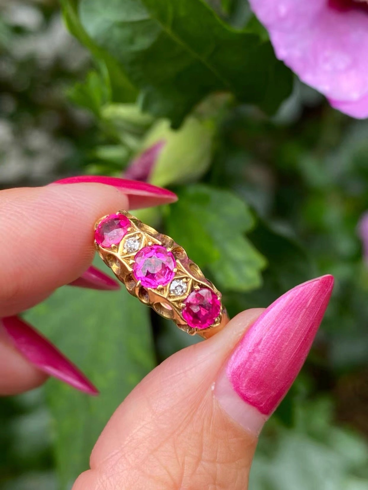 Edwardian Synthetic Ruby & Diamond Ring Chester c.1919 in 18ct Gold