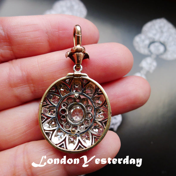 STUNNING 18CT GOLD AND SLIVER VICTORIAN OLD CUT DIAMOND PENDANT