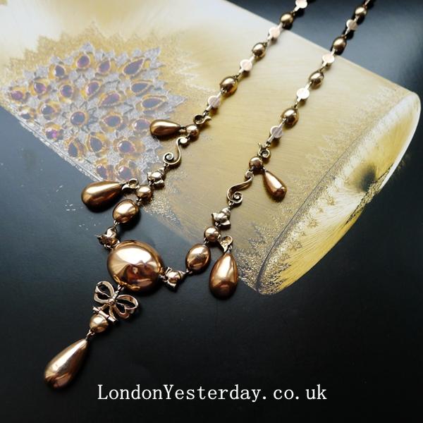 GEORGIAN GOLD ON SILVER NATURAL AQUAMARINE RUBY FRINGE NECKLACE