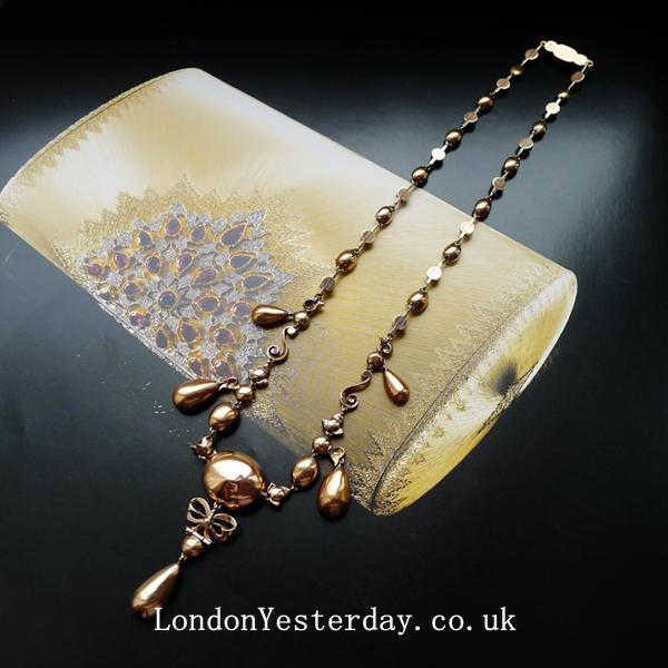 GEORGIAN GOLD ON SILVER NATURAL AQUAMARINE RUBY FRINGE NECKLACE