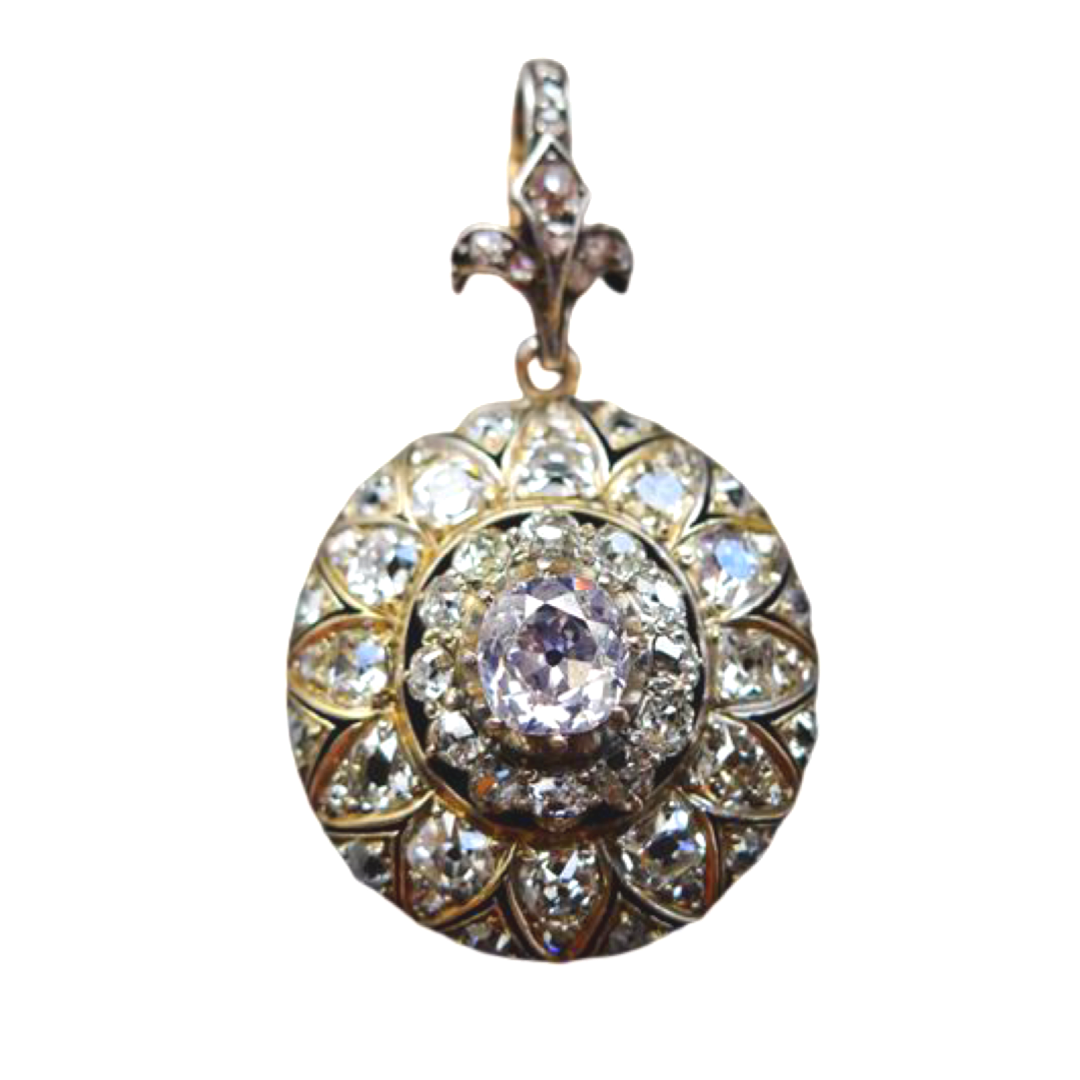 STUNNING 18CT GOLD AND SLIVER VICTORIAN OLD CUT DIAMOND PENDANT