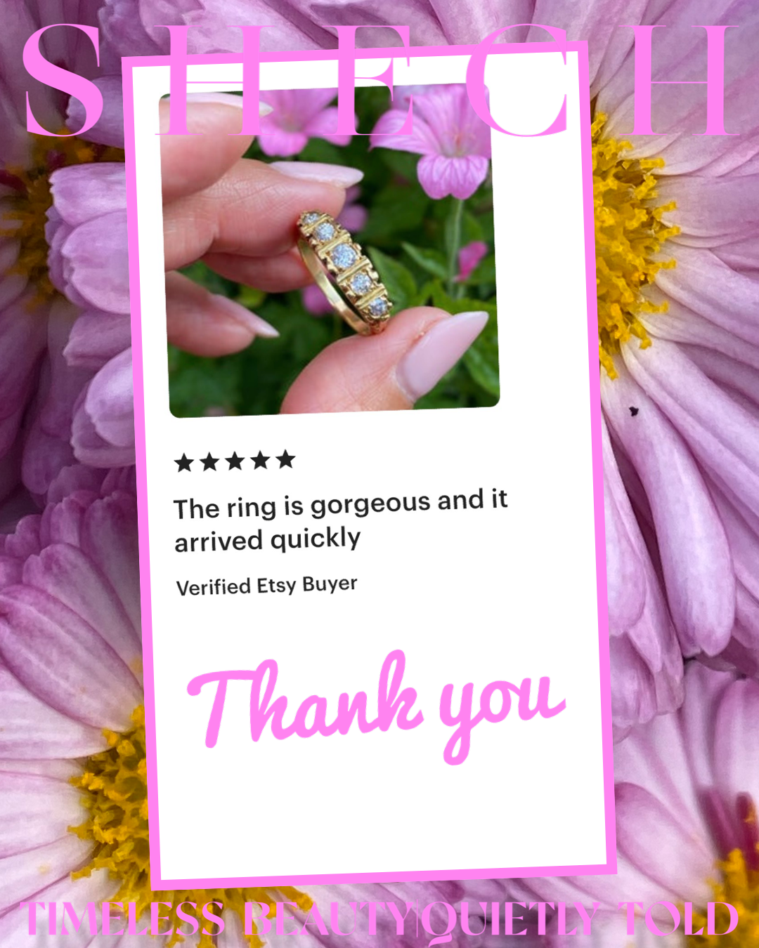 The ring is gorgeous and it arrived quickly