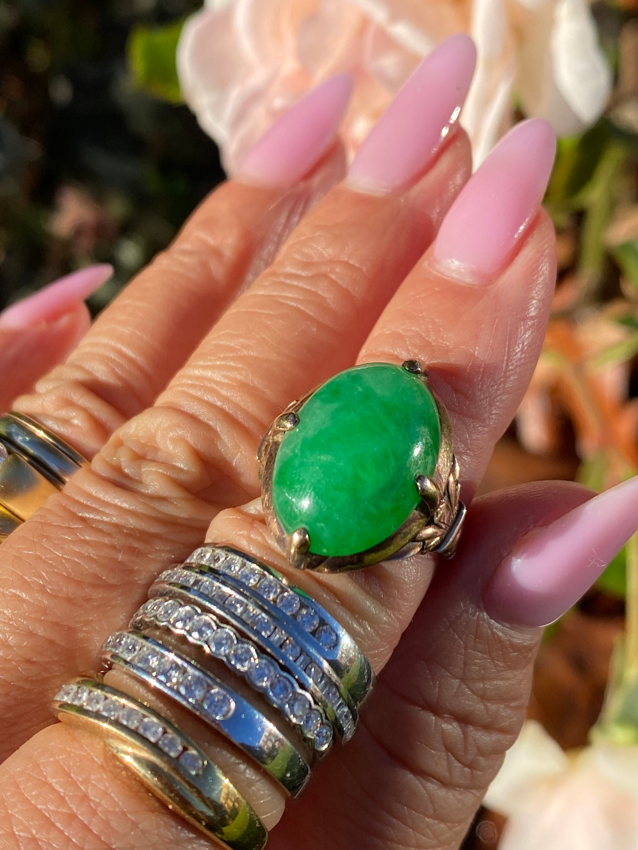 Art Deco 14k Gold Natural Jade Ring | c.1920s | Green Jade Cabochon | Vintage Chinese Mark | GPL Laboratory Certificate