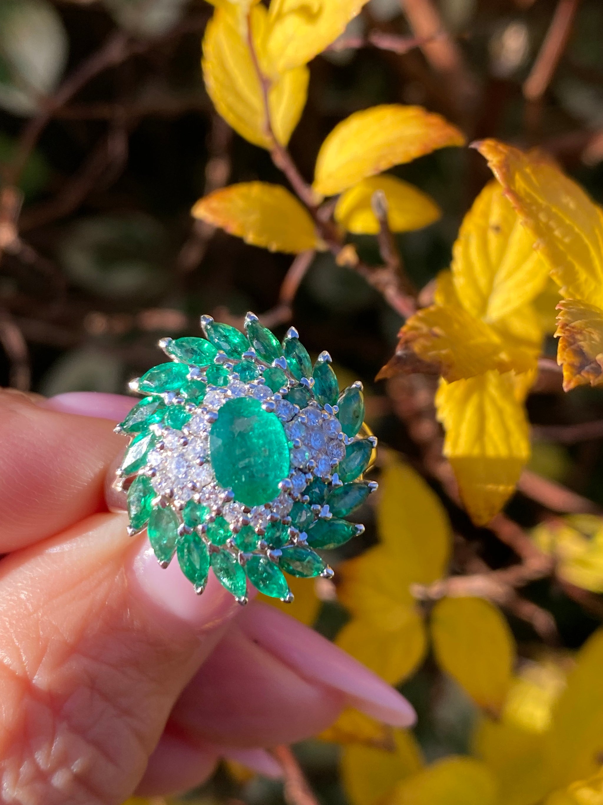 18k White Gold Emerald & Diamond Ring | 1.90ct Natural Emerald | 0.35ct Diamonds | K18/750 Marked | Fine Statement Jewellery