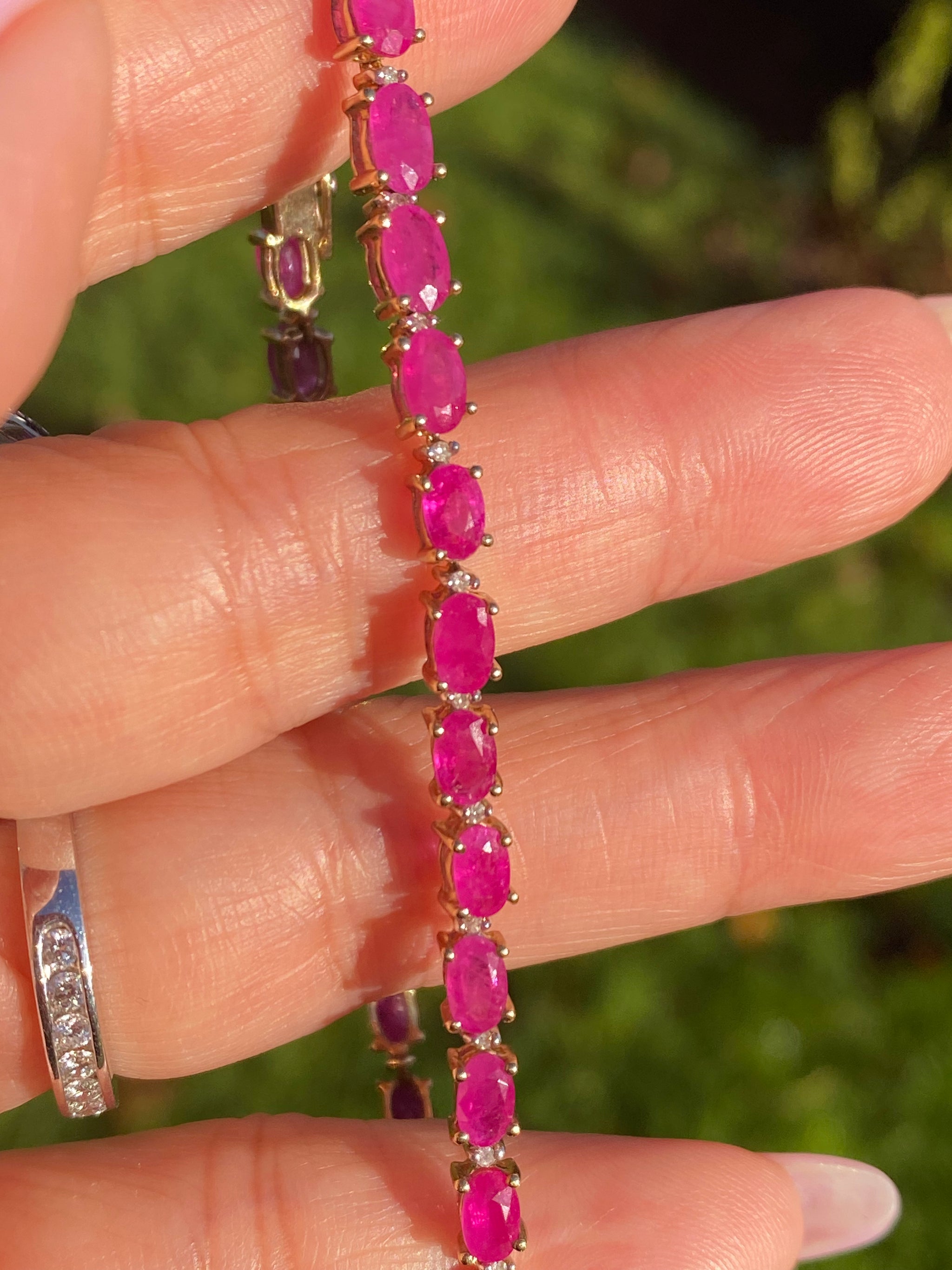 9K Gold Natural Ruby Tennis Bracelet 30 Rubies, Classic Design