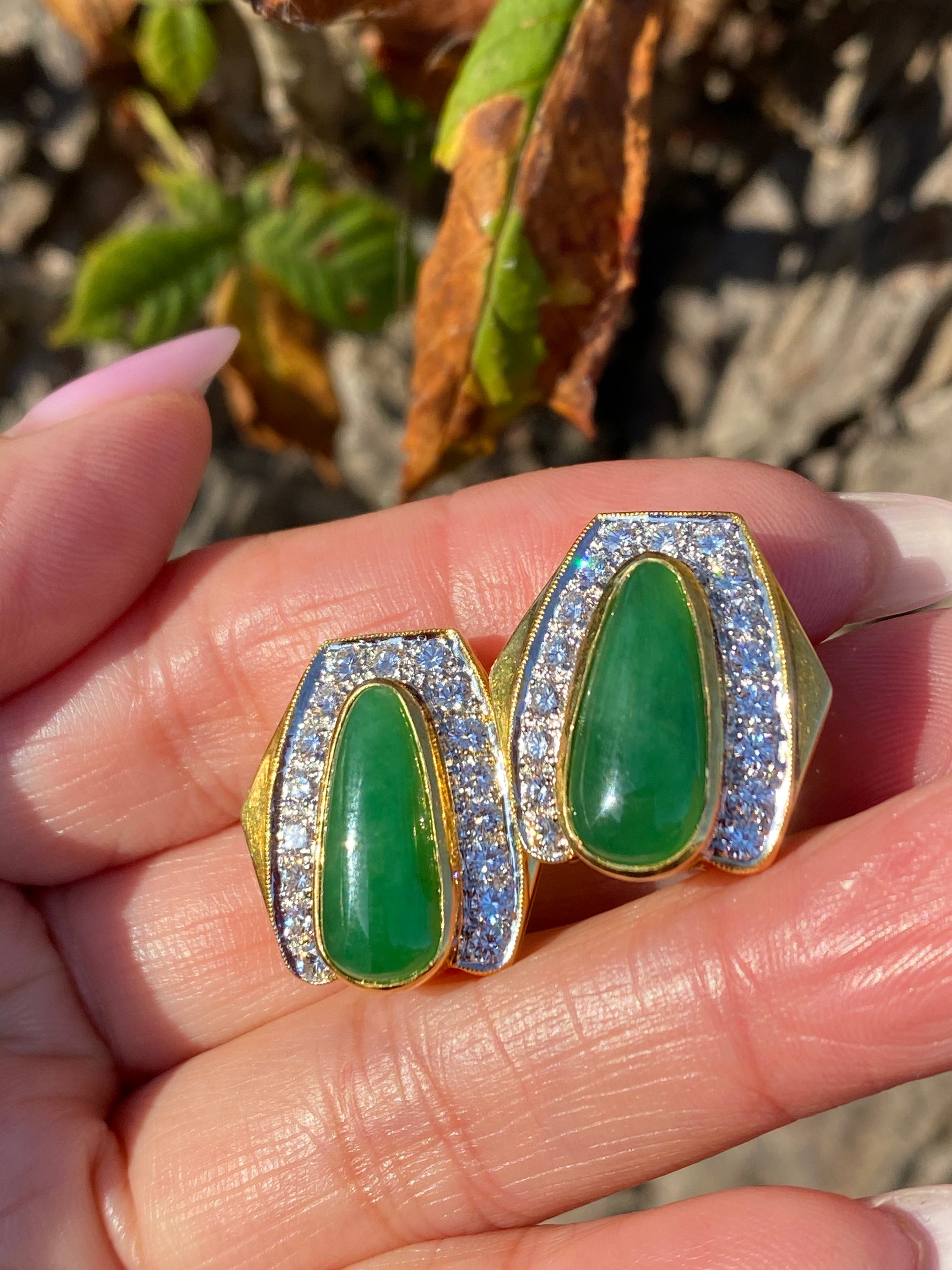 18K Gold Natural Jadeite & Diamond Earrings | Clip-On & Pierced | Vintage Fine Jewellery