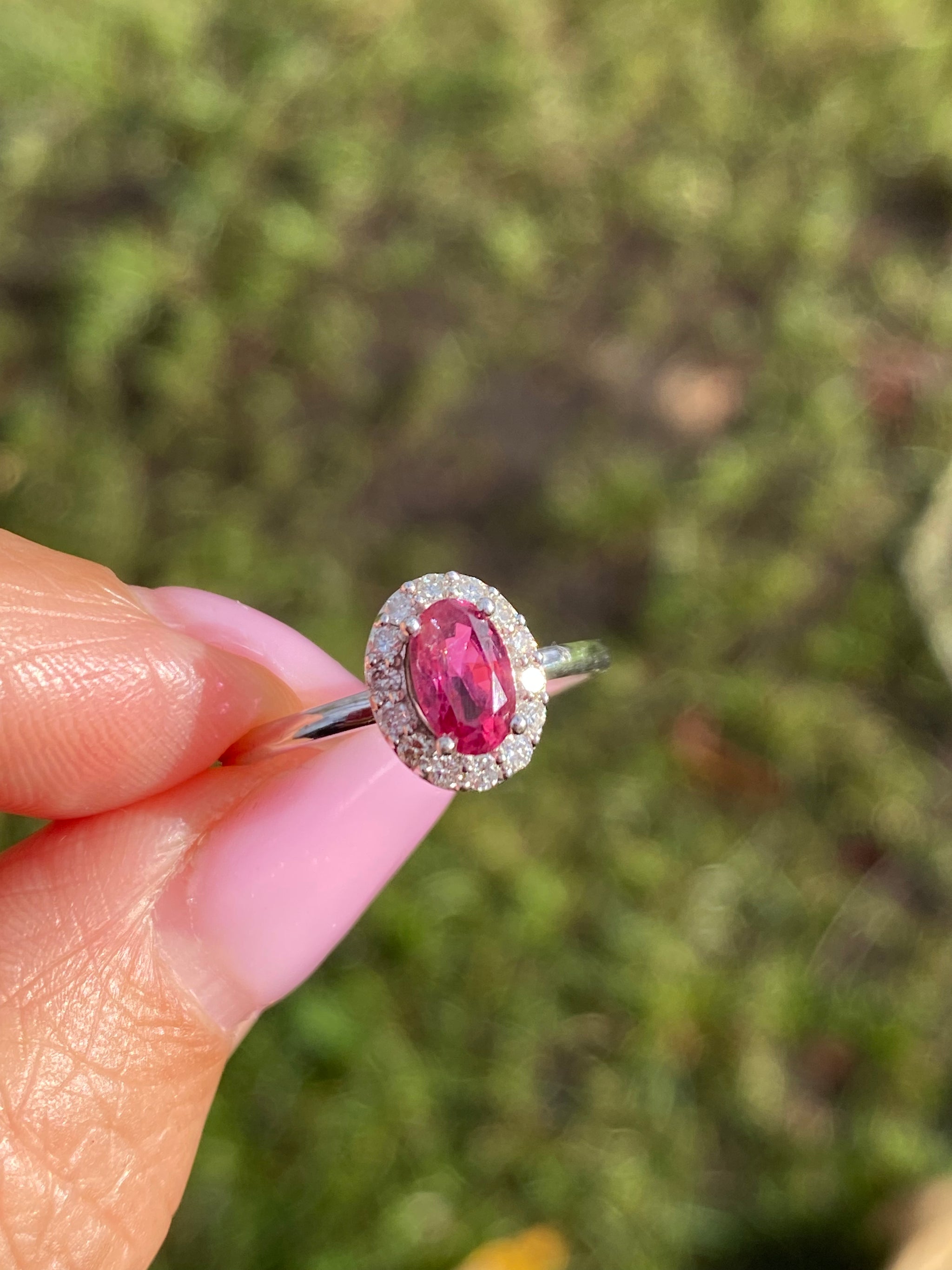 14K Gold Natural Ruby & Diamond Halo Ring | Madagascar Ruby | Size US 7.5