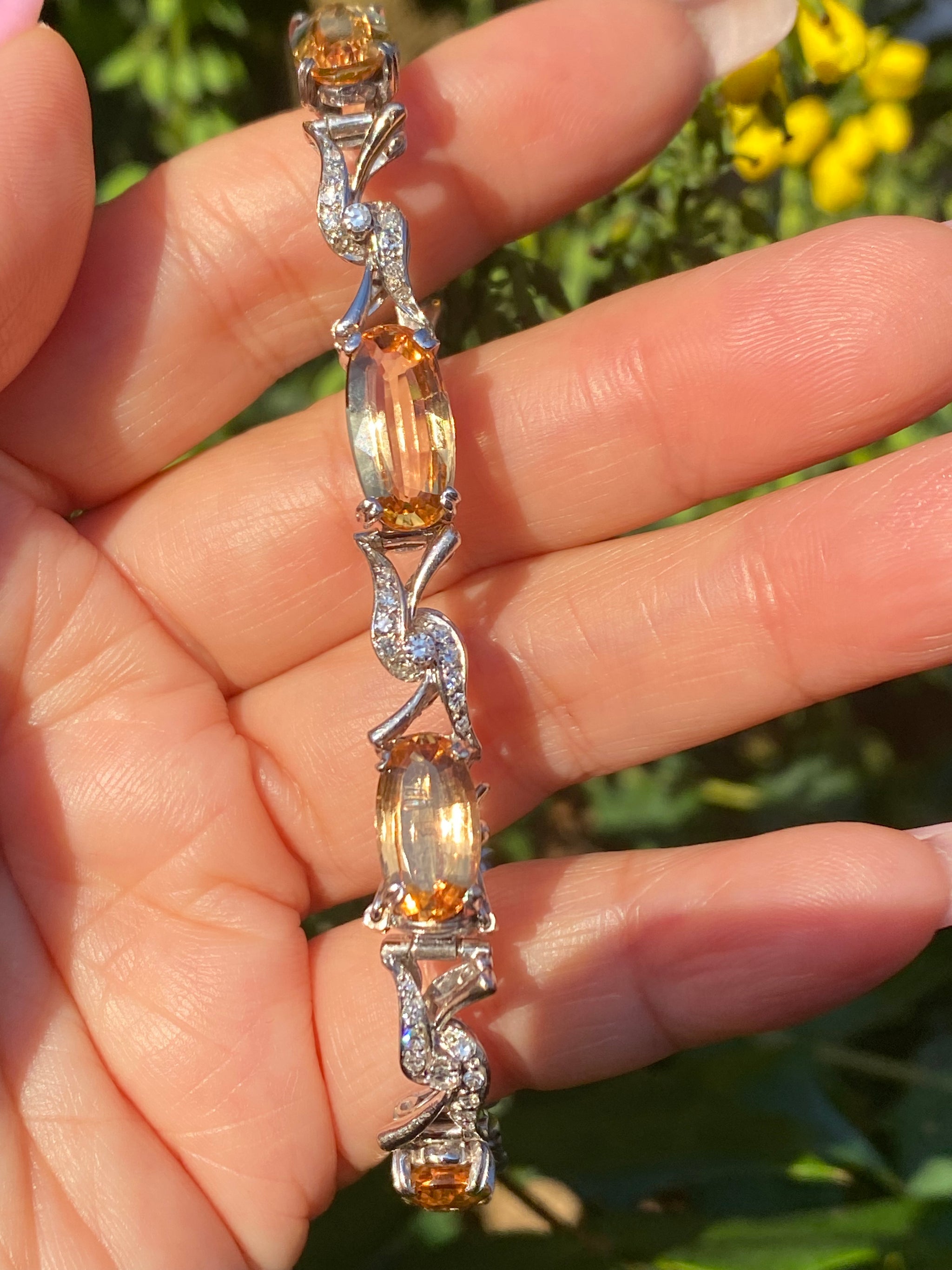 Vintage 18K Gold Topaz & Diamond Bracelet | 750 Gold | Natural Topaz | Elegant Fine Jewellery