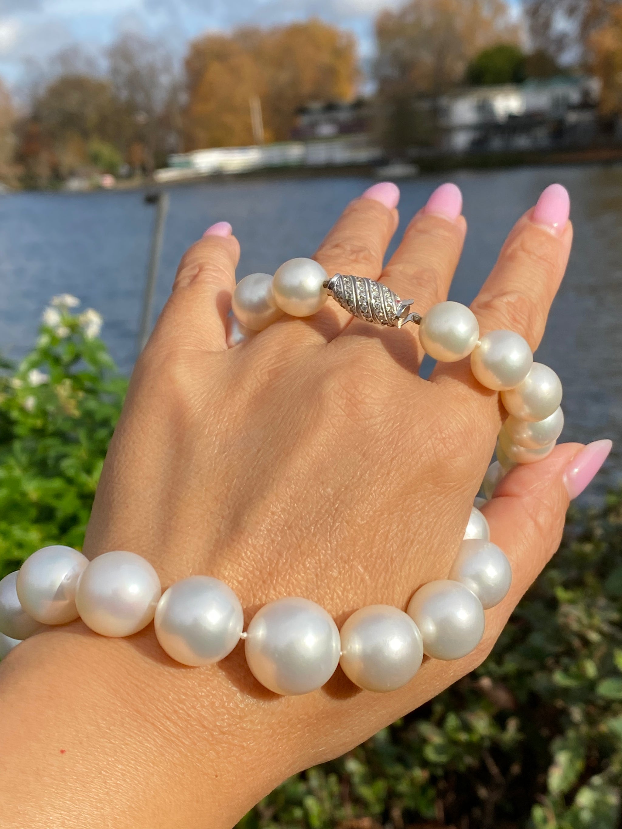 South Sea Pearl Necklace | Natural Saltwater Pearls up to 17.5mm | 14K White Gold Diamond Clasp | WGI Certified | Fine Jewellery