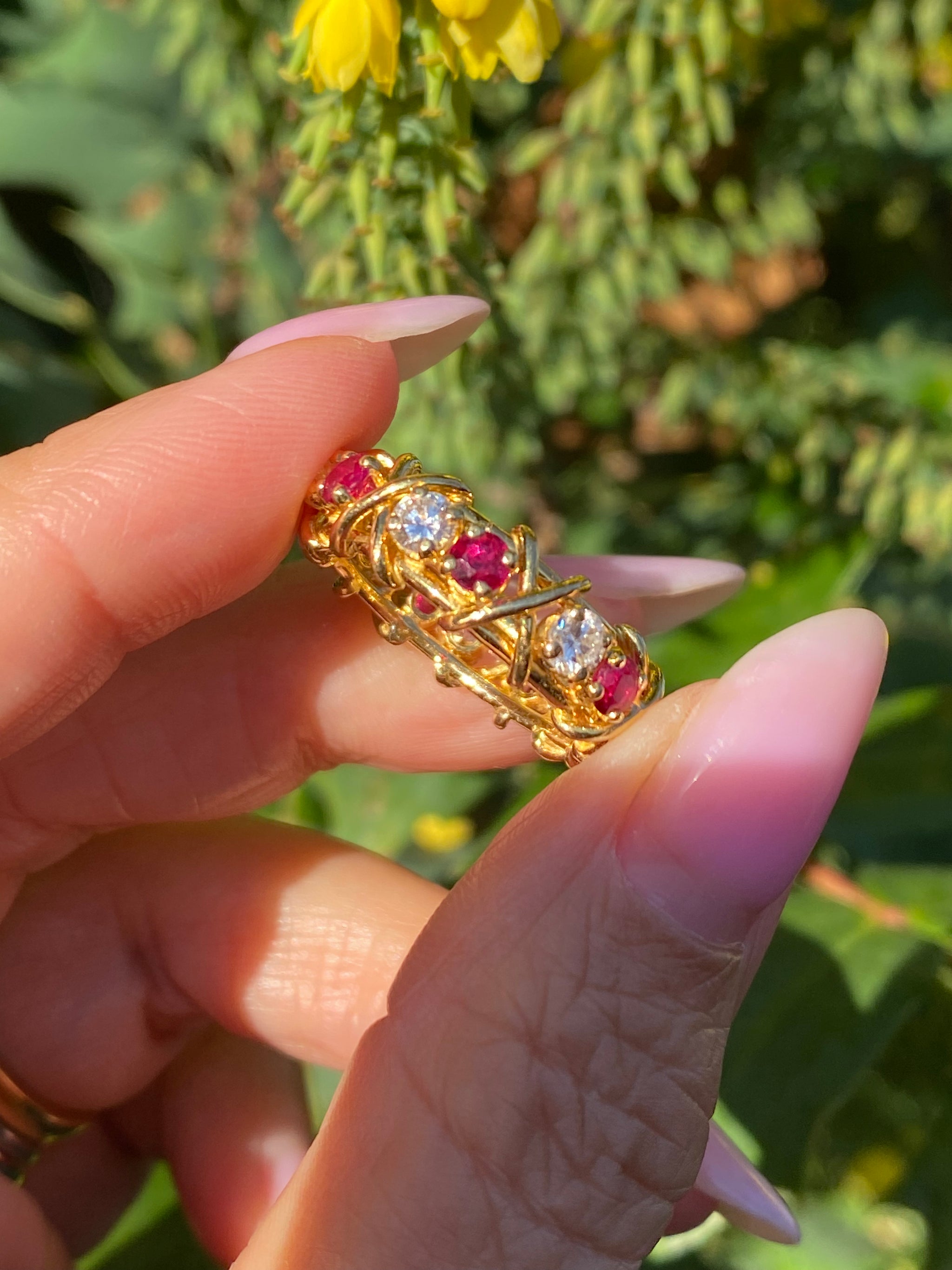 18ct Gold Ruby & Diamond Full Eternity Ring | English Hallmarks | Natural Rubies & Diamonds