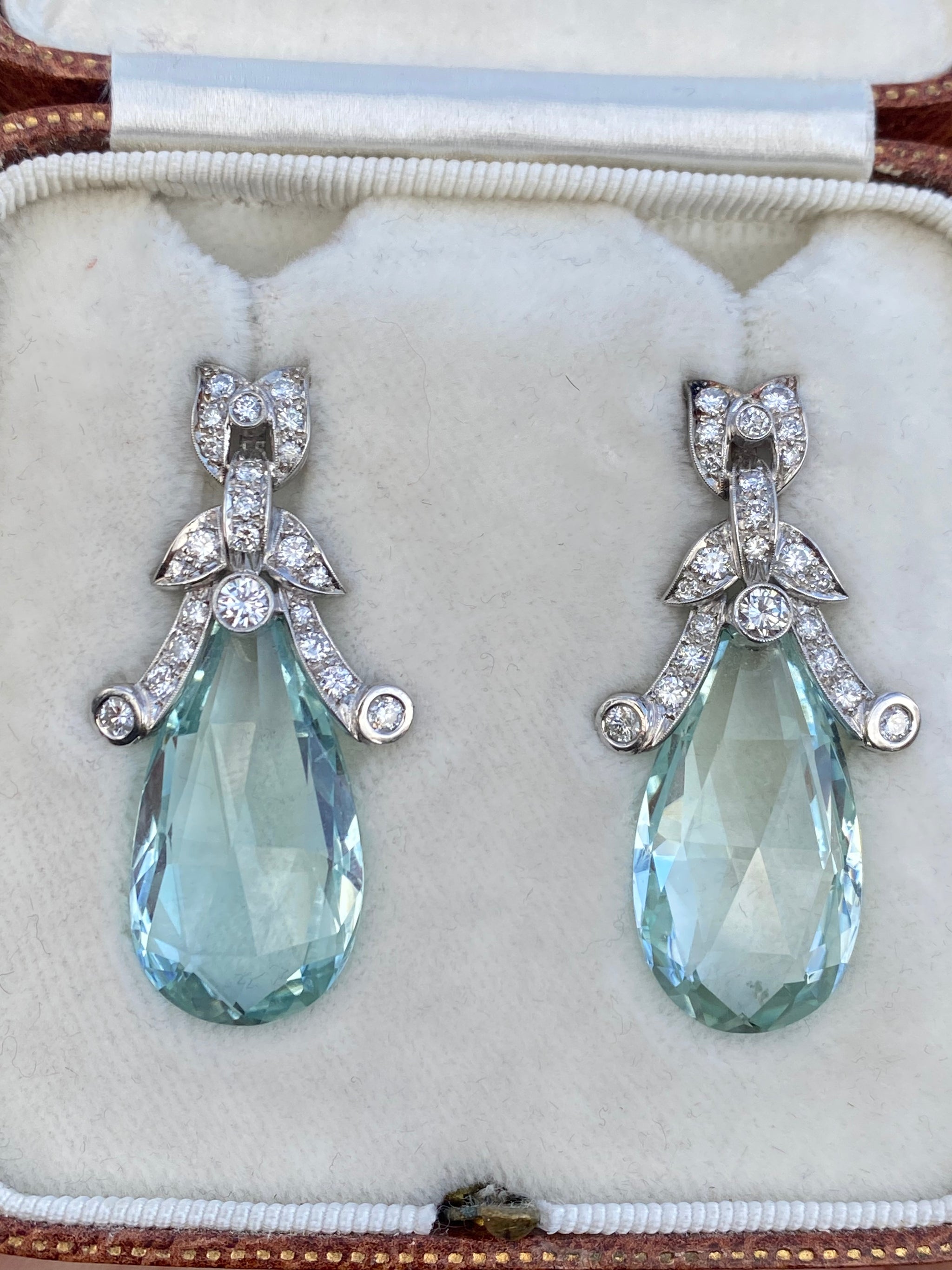 Art Deco Aquamarine & Diamond Drop Earrings | c.1930s | Platinum Pt950
