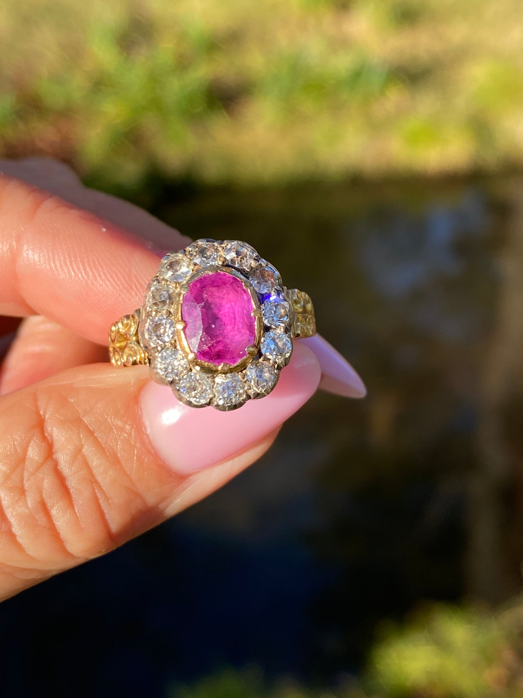 Antique Georgian Burmese Ruby Unheated & Diamond Ring | c.1820s | GCS Certified