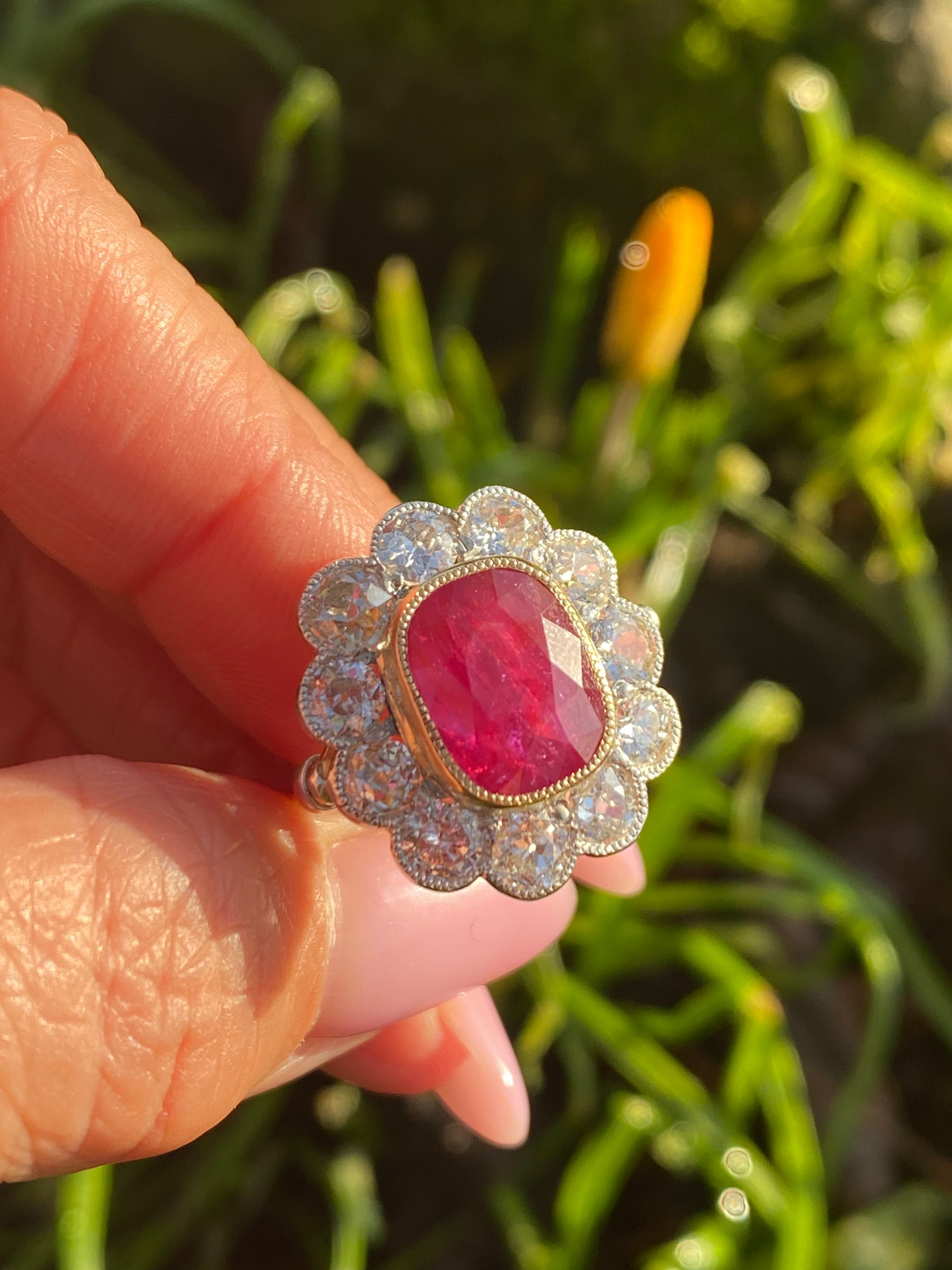 Edwardian Burmese No-Heat Ruby & Diamond Ring | c.1900 | 18K Gold | 5.95ct Natural Ruby | Collector’s Piece