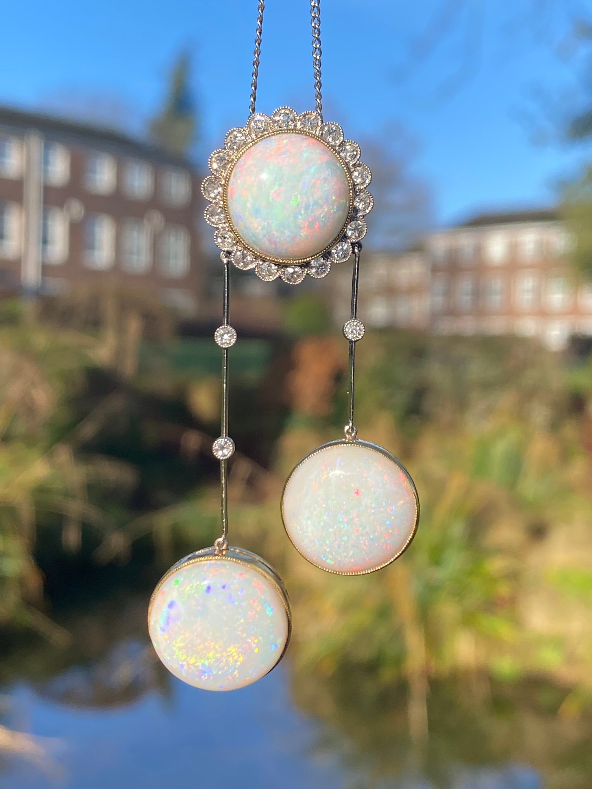Edwardian Opal & Diamond Negligee Necklace | c.1900 | 18K Gold & Platinum | Antique Cut Diamonds