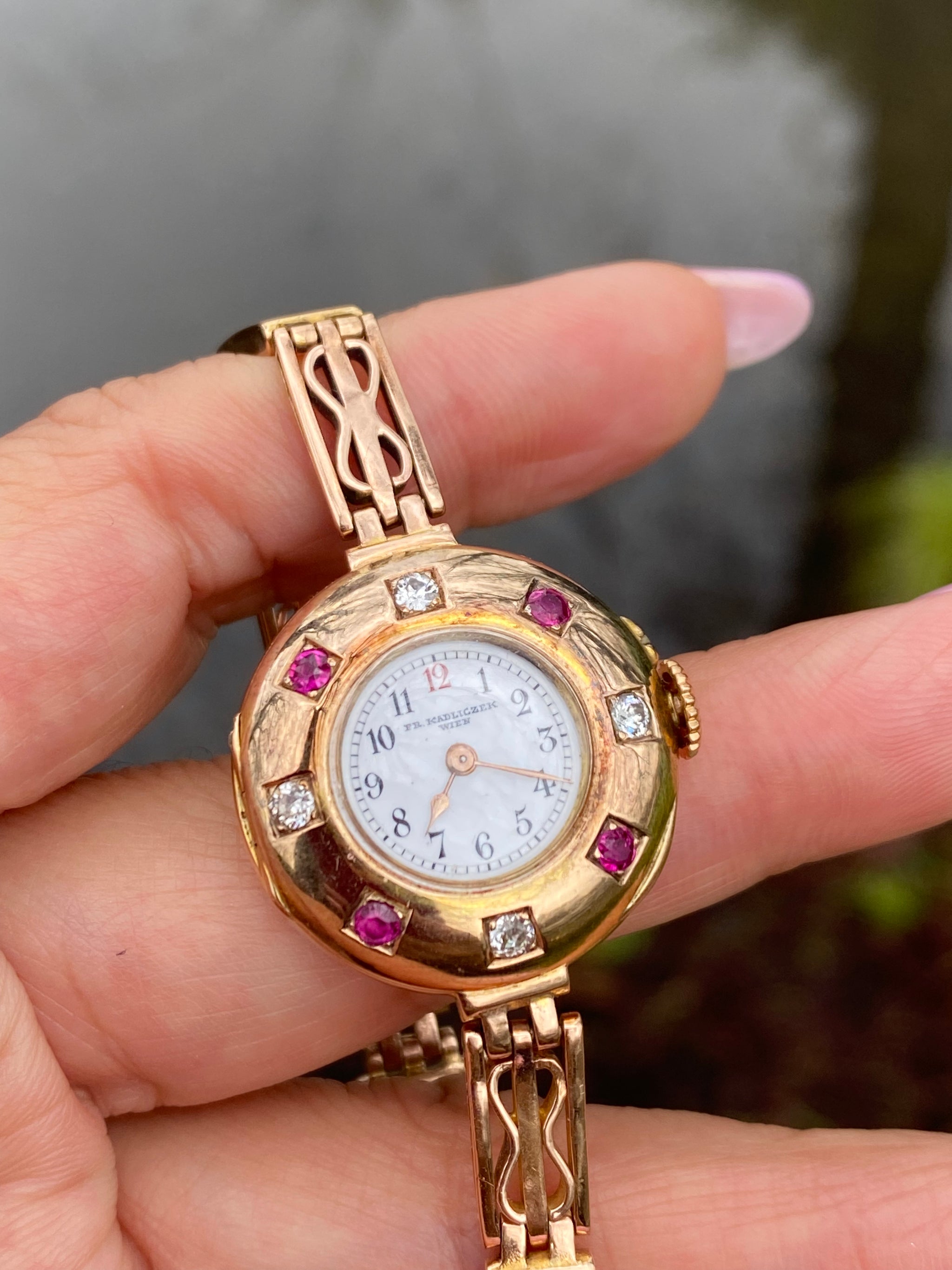 Vintage 14K Gold Ruby & Diamond Ladies Watch | c.1950s | Fine Jewelry Wristwatch