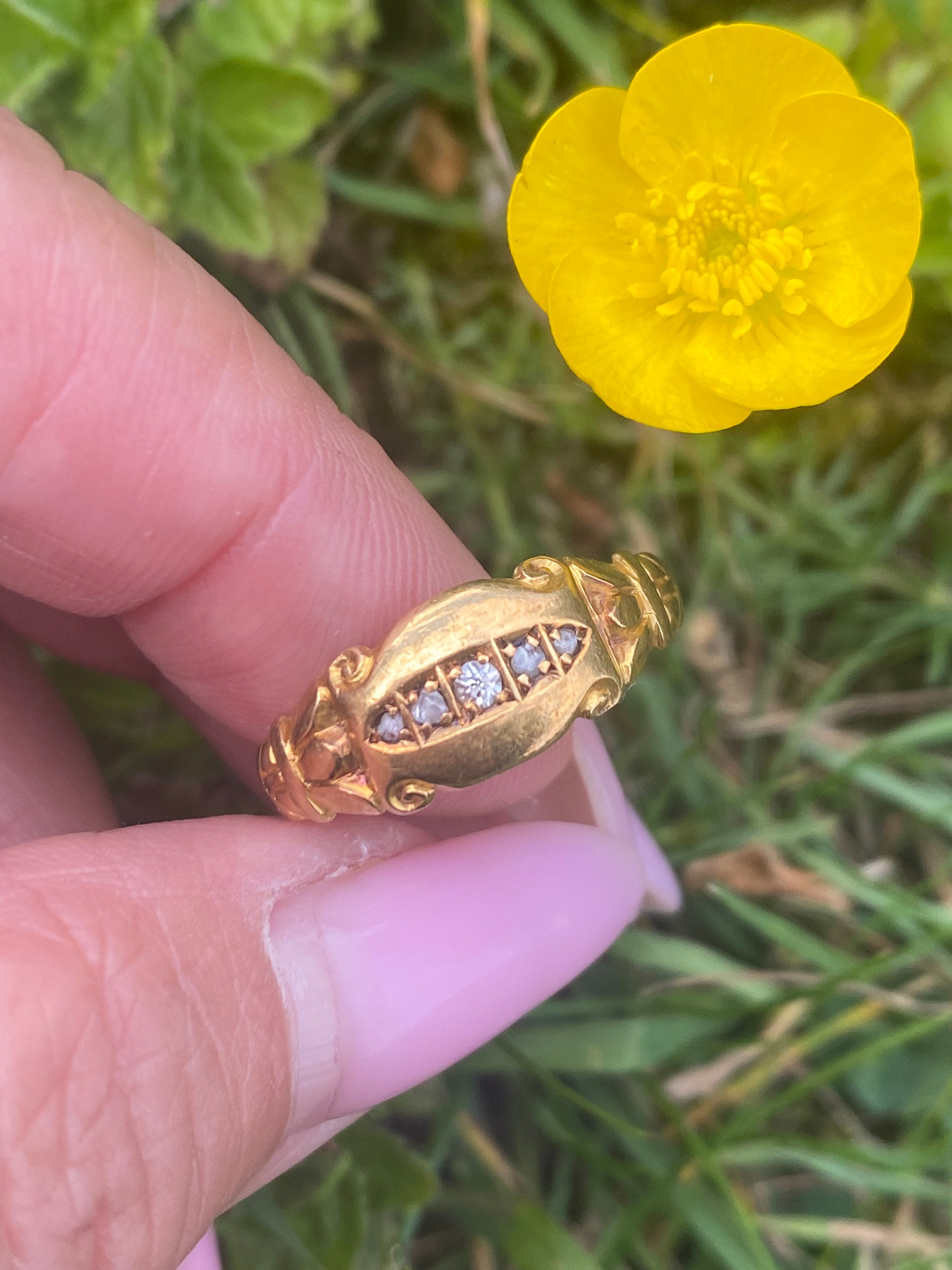 Antique Edwardian Diamond Ring 18K Gold | Chester Hallmarks 1903 English Antique Wedding Band