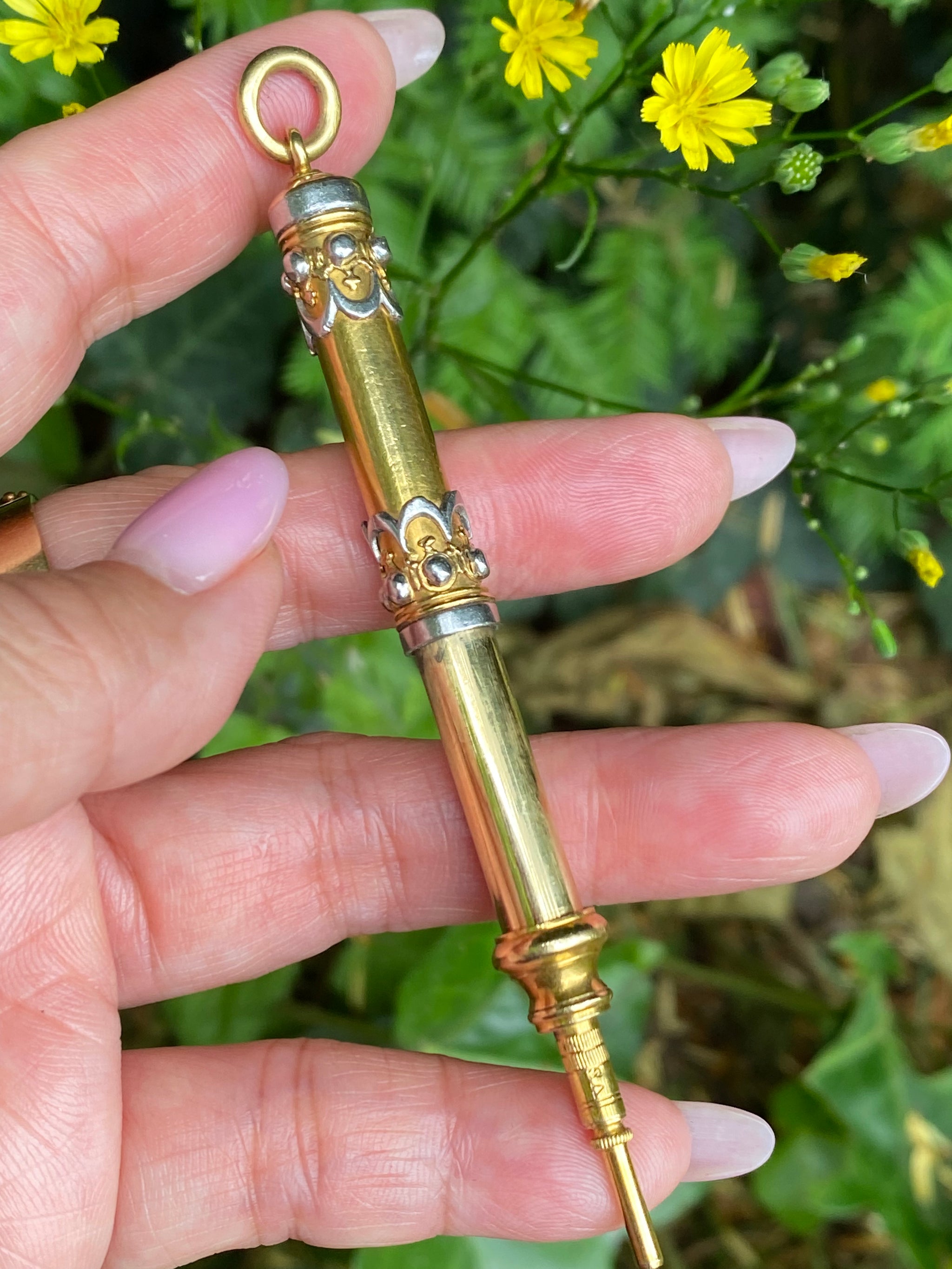 Victorian Two-Tone Gold Propelling Pencil Pendant | Antique Pencil Pendant | 15ct Gold | c.1880