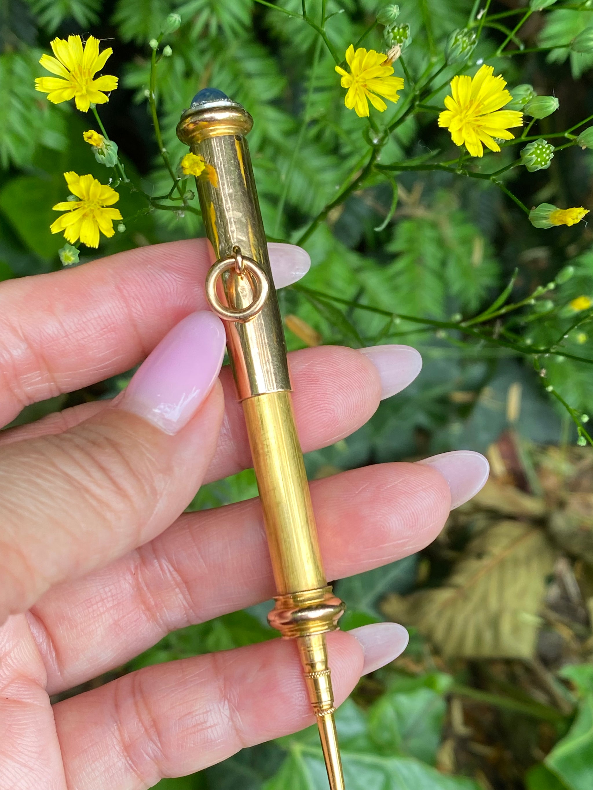 Victorian Star Sapphire & Diamond Pencil Pendant | 15ct Gold Retractable Pencil | Antique Mechanical Pencil Pendant | Victorian Jewellery
