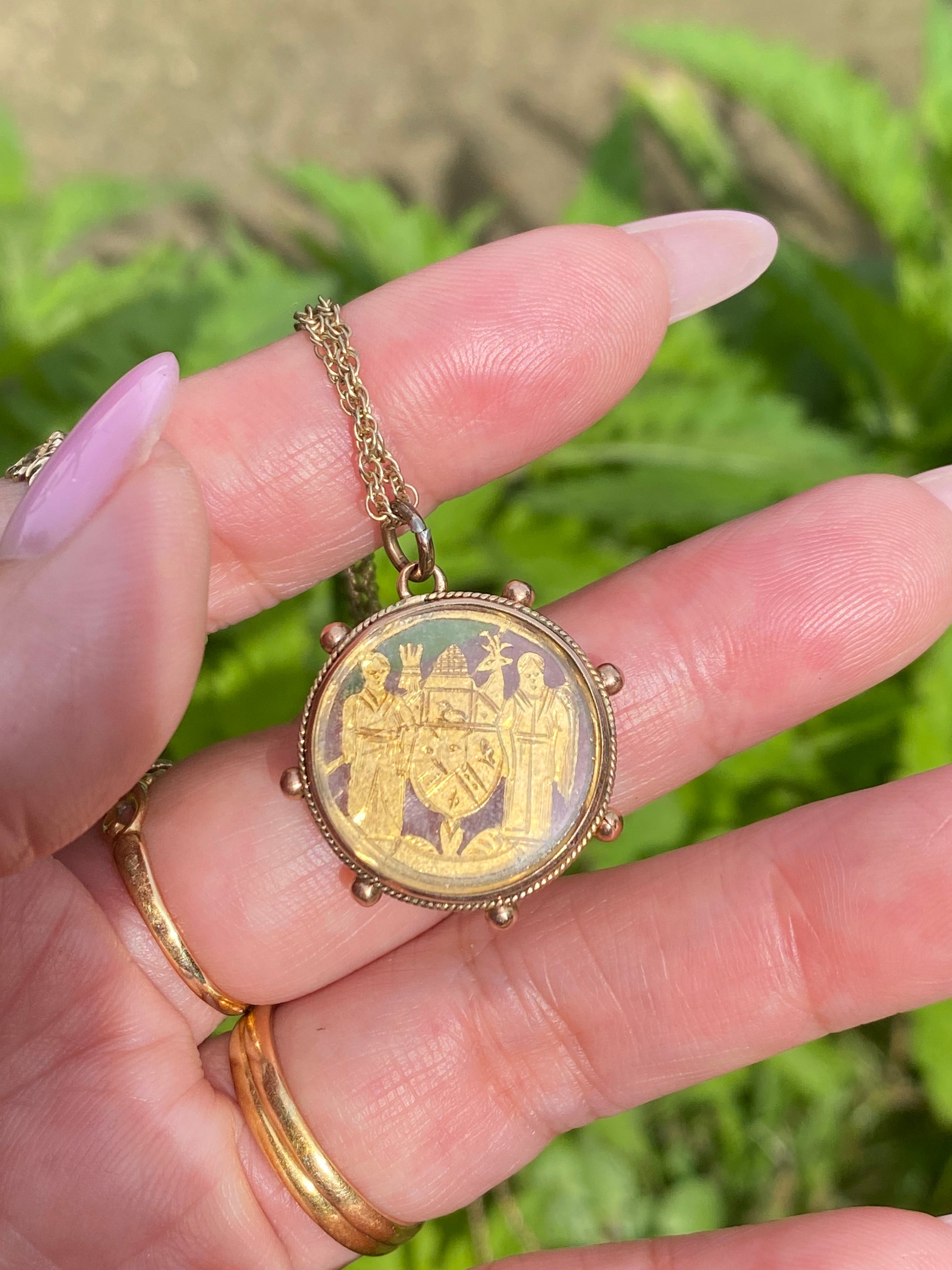 Victorian Double-Sided Portrait Pendant | 9ct Gold | Birmingham Hallmarks | Antique Glass Pendant
