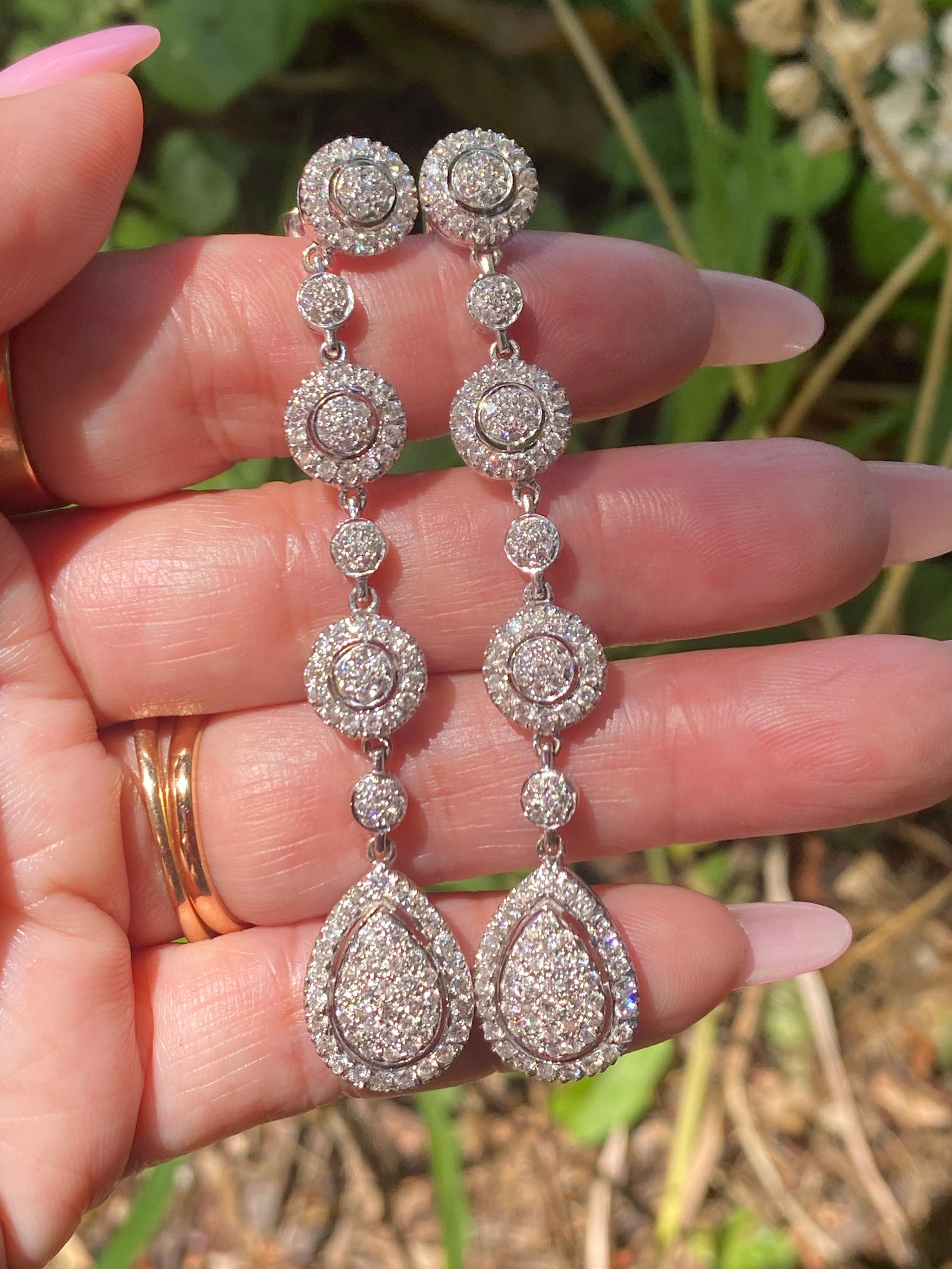 Diamond Drop Earrings | 18k White Gold | Long Dangle Earrings | Natural Diamonds | Fine Estate Jewellery