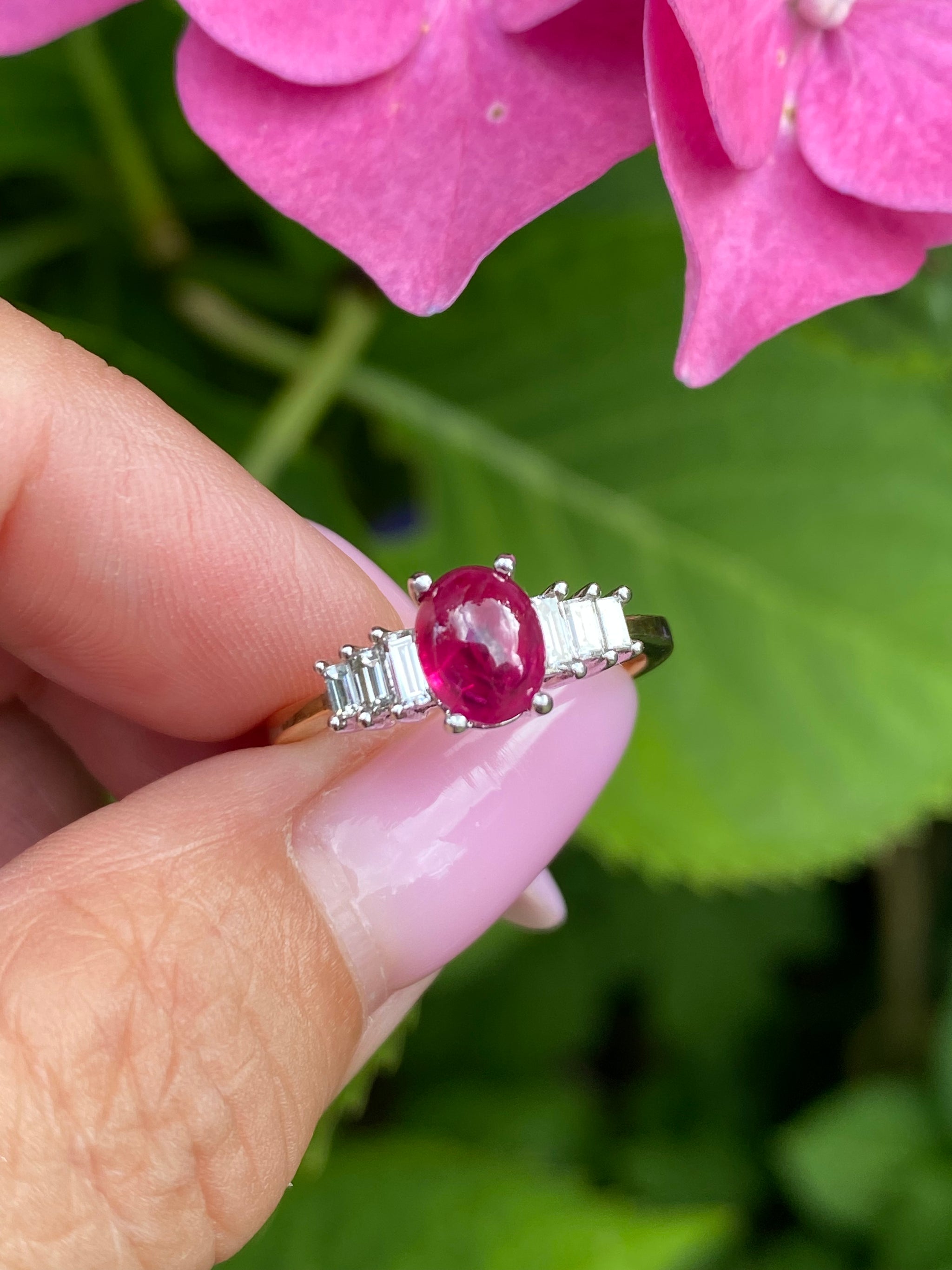 Natural No Heat Ruby & Diamond Ring | 18K Gold & White Gold | Cabochon Ruby | Fine Jewellery