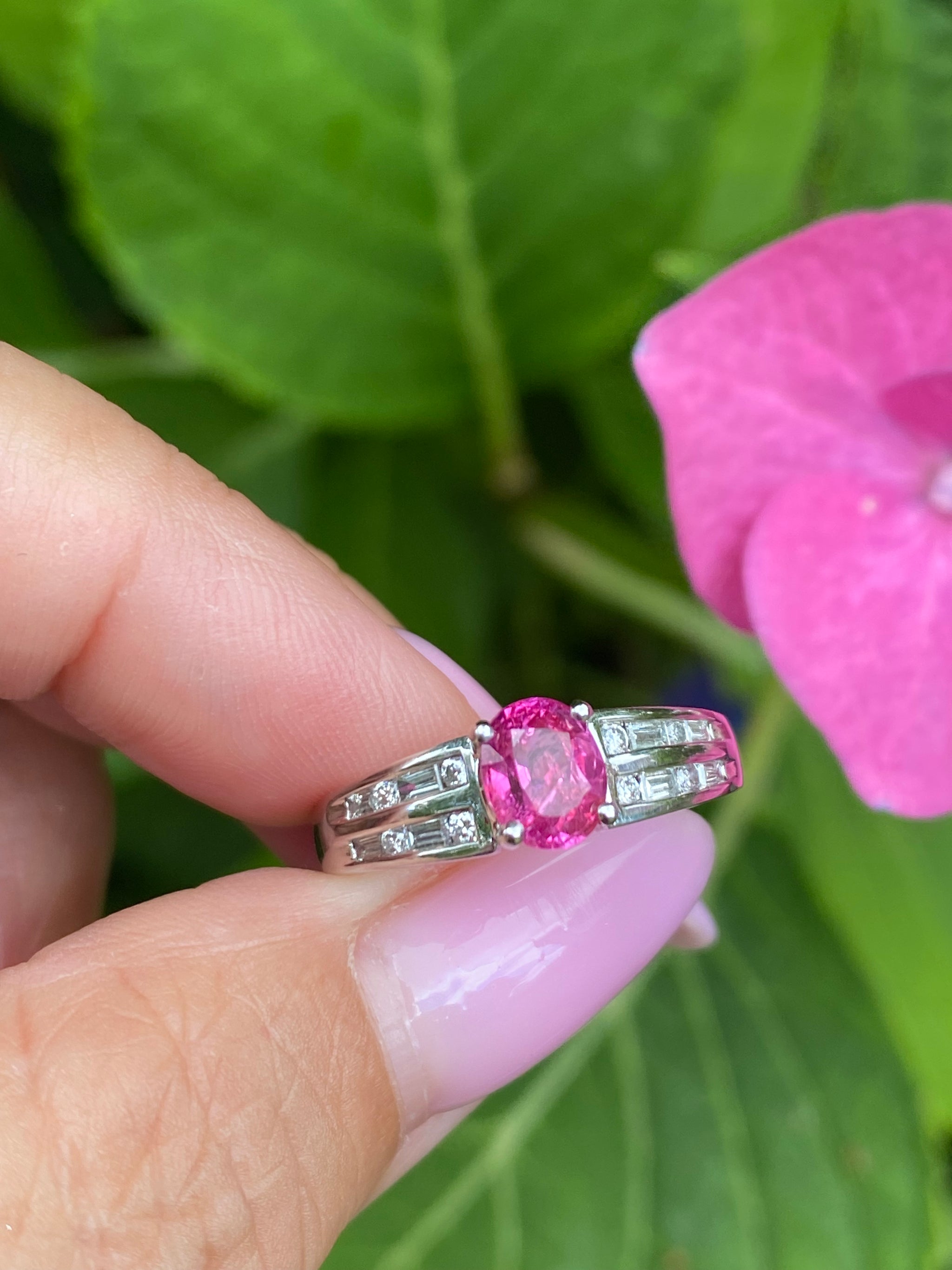 Natural Unheated Pink Ruby & Diamond Ring | 18K White Gold | Over 1ct Ruby | Fine Jewellery