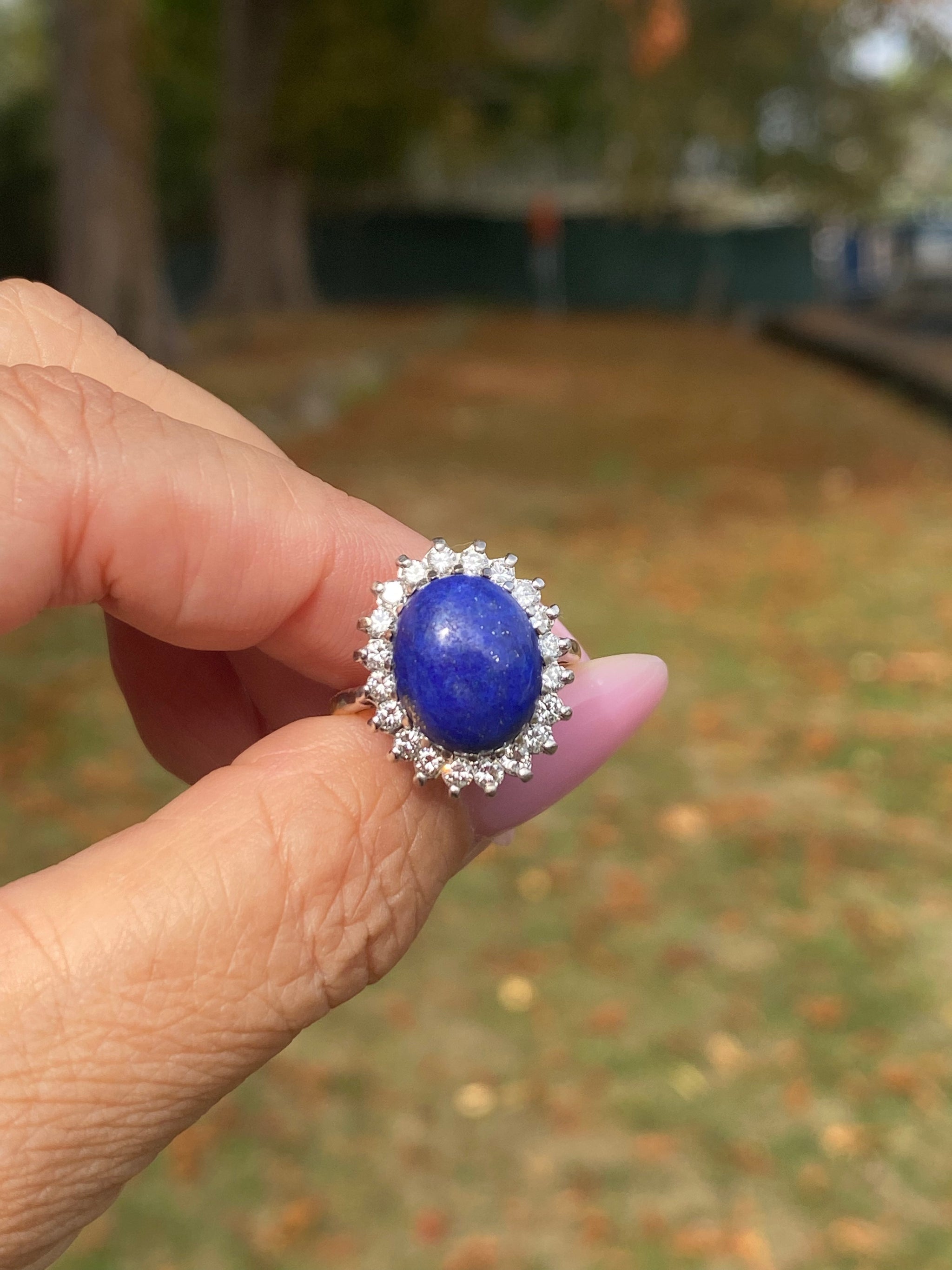 18ct Gold Natural Lapis Lazuli & Diamond Ring