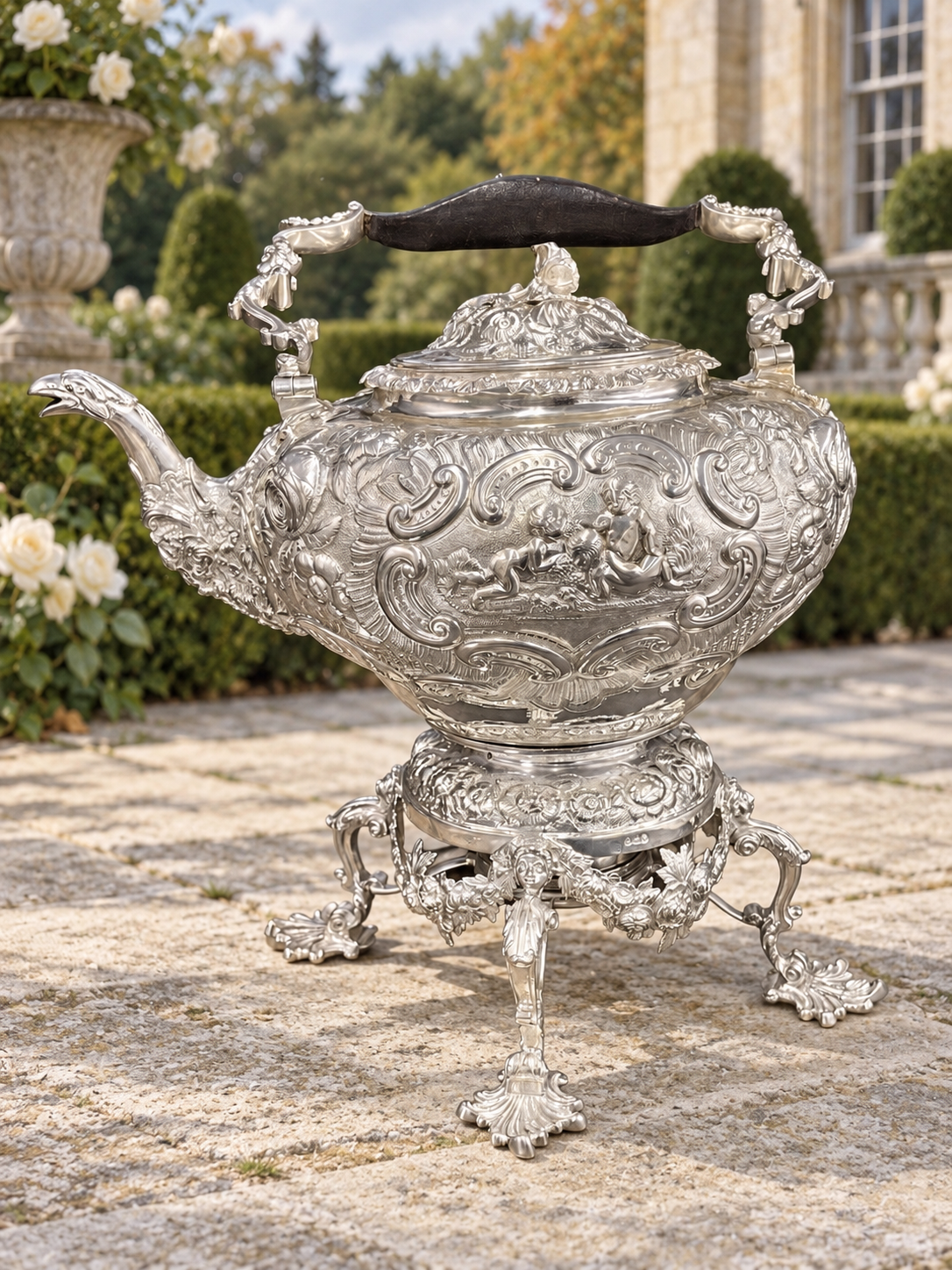1817 Regency Sterling Silver Hot Water Kettle on Original Stand by Joseph Craddock & William Ker Reid, London
