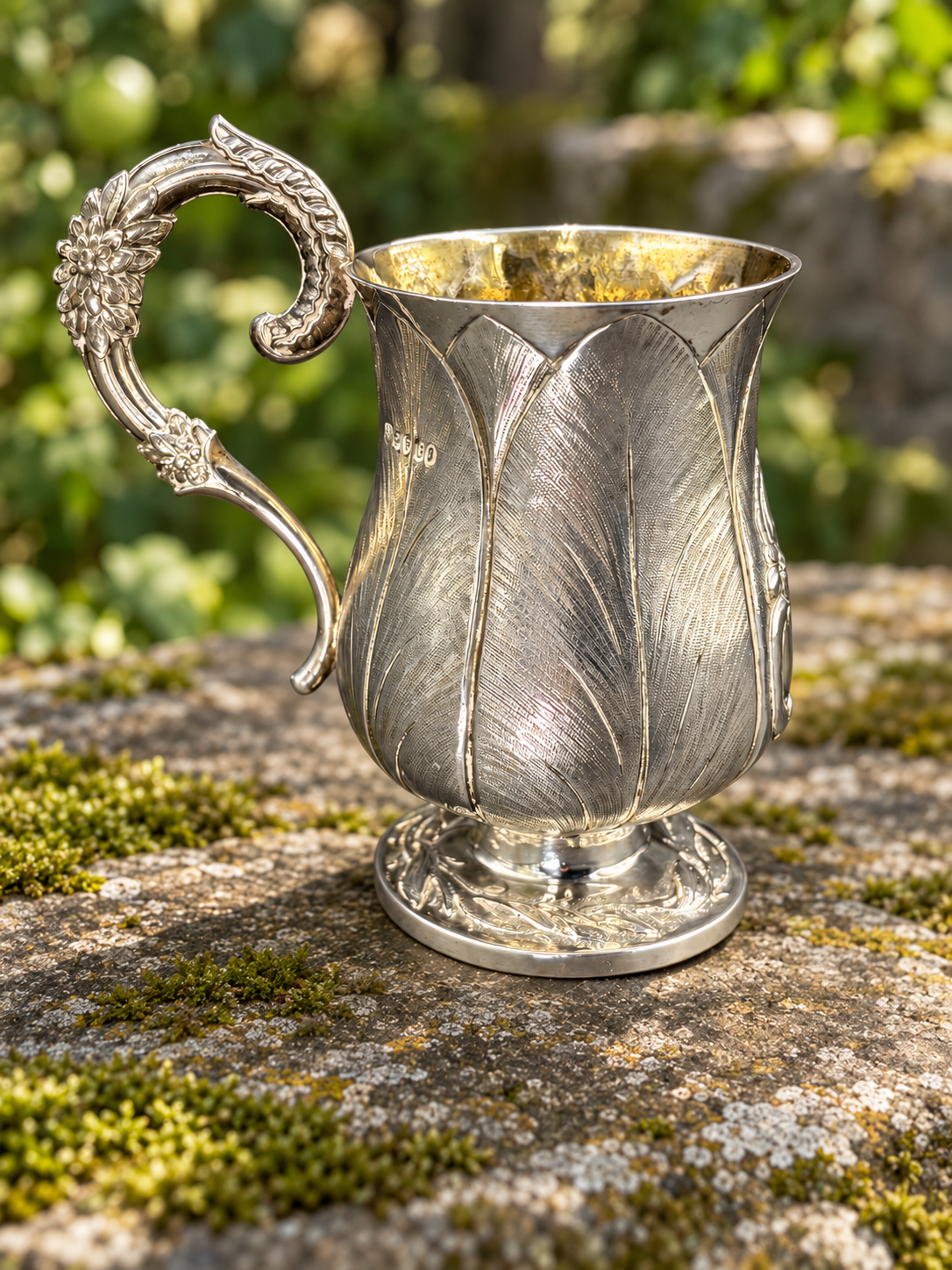 1838 Victorian Sterling Silver Leaf-Form Christening Mug by Samuel Hayne & Dudley Cater, London — Gilt Interior