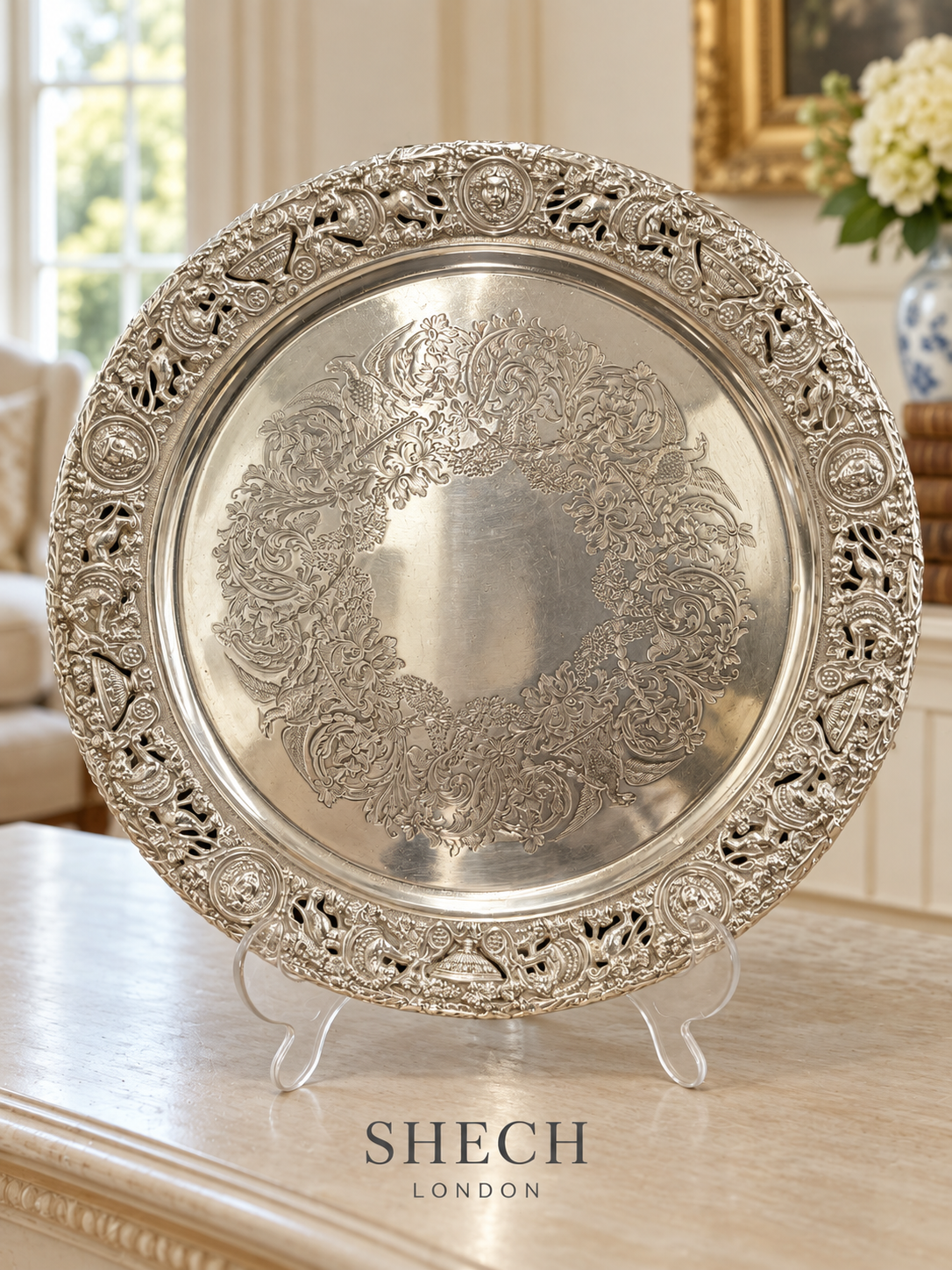 Mappin & Webb Antique Sterling Silver Salver — Cellini Style, London 1910–1911