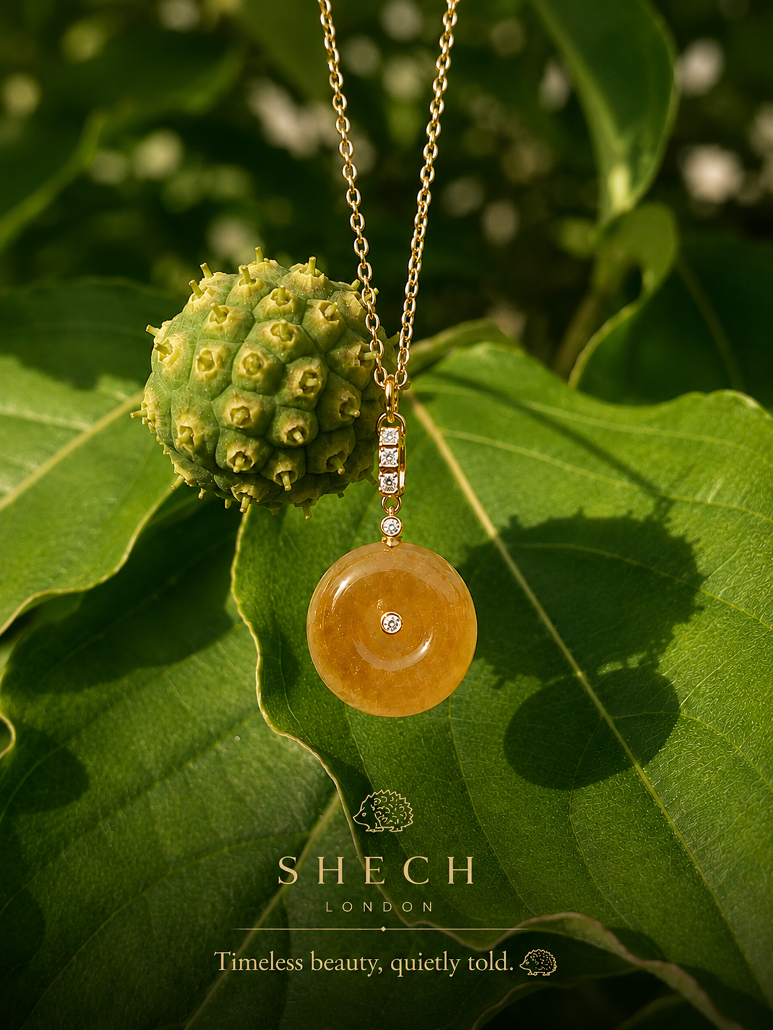 Natural Yellow Jadeite Jade Peace Disc Pendant | 18K Gold & Natural Diamond | Jade Donut Necklace | Fine Jade Jewellery