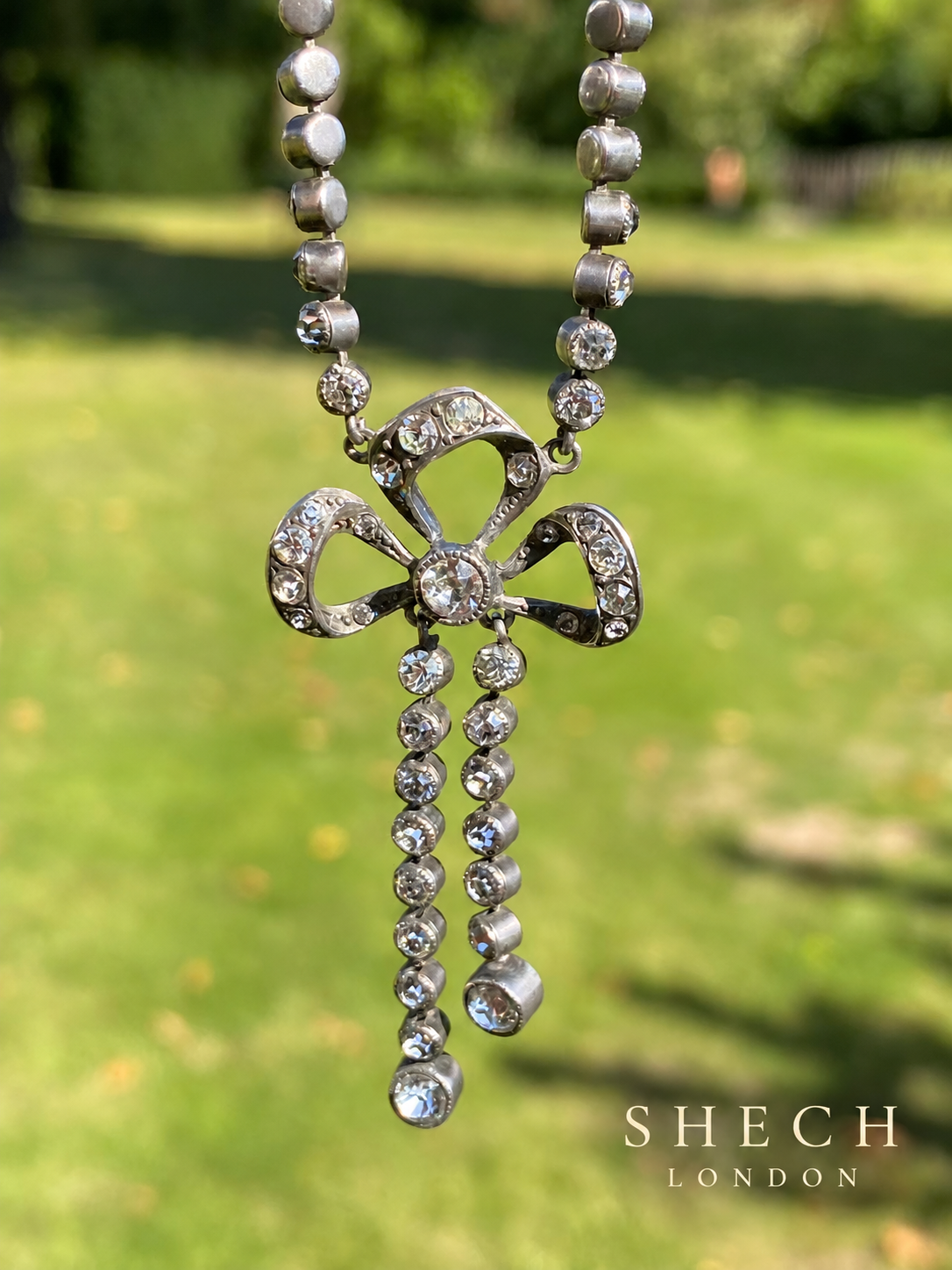 Victorian Silver Paste Necklace Antique Glass Paste Jewelry c.1890