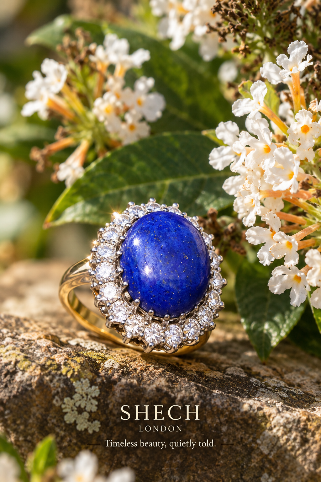 18ct Gold Natural Lapis Lazuli & Diamond Ring