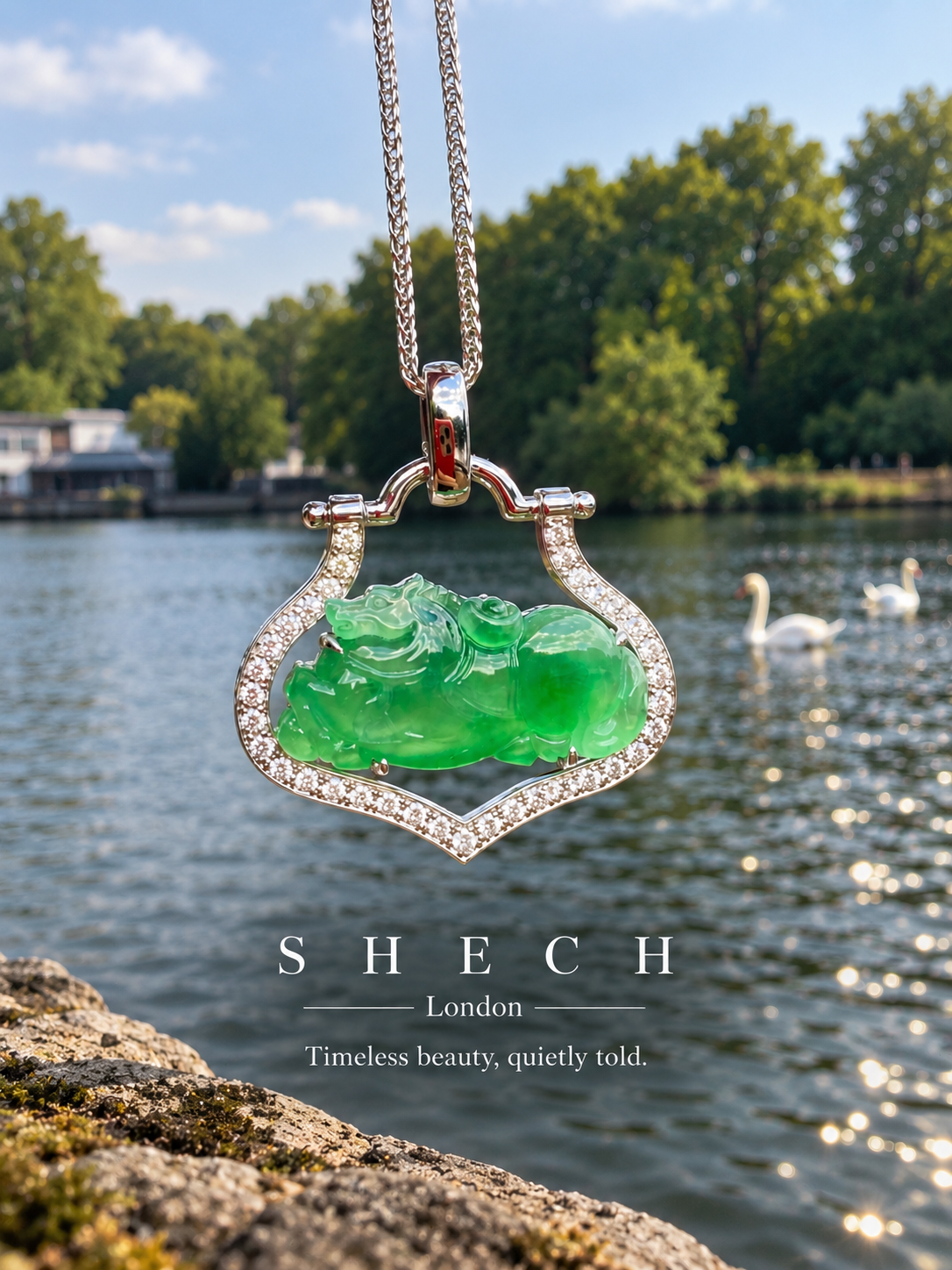18K Gold Natural Jadeite Jade & Diamond “Fortune on Horseback” Pendant