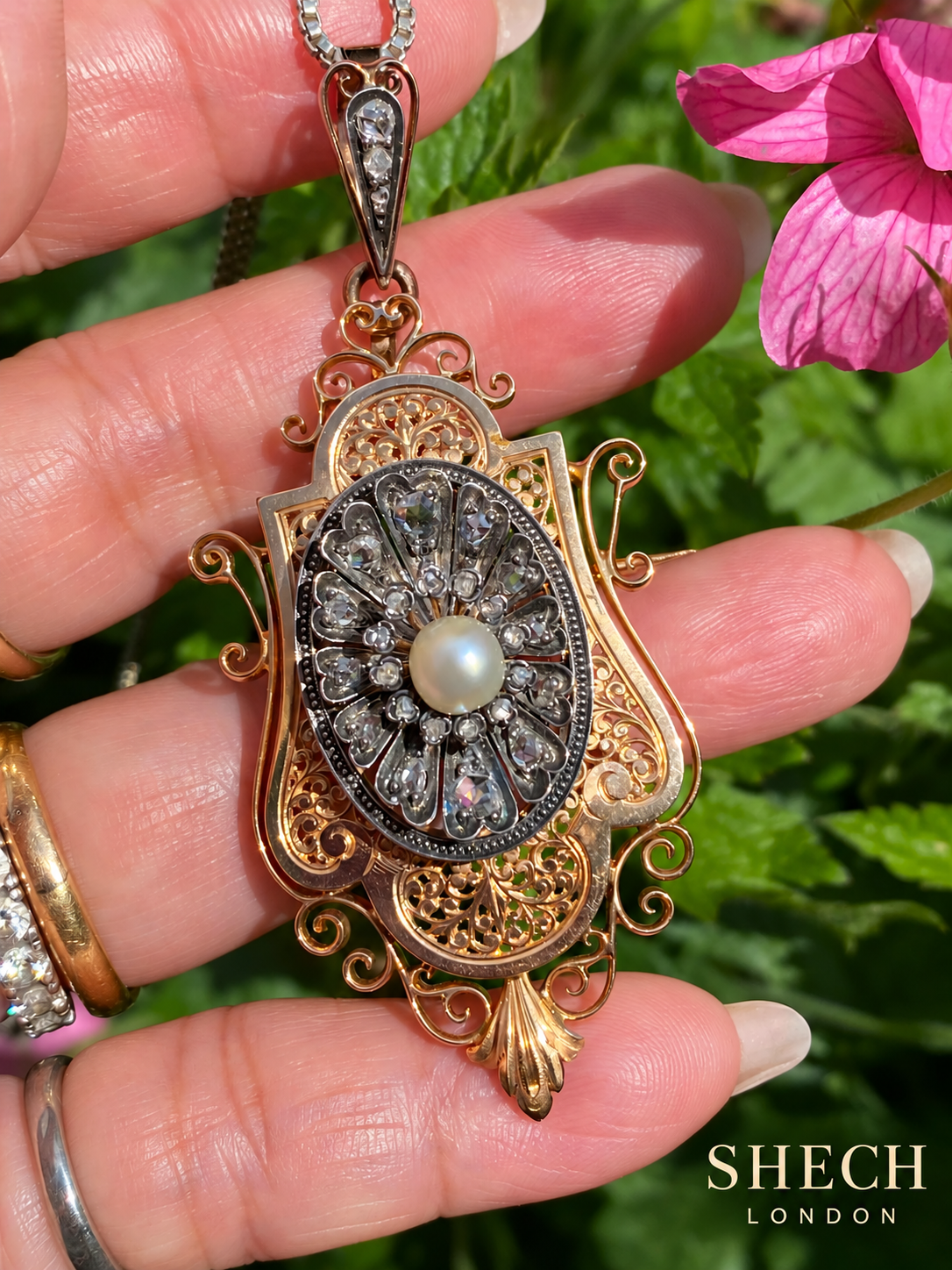 Antique Victorian French 18ct Gold and Silver Natural Diamond Pearl Pendant Brooch