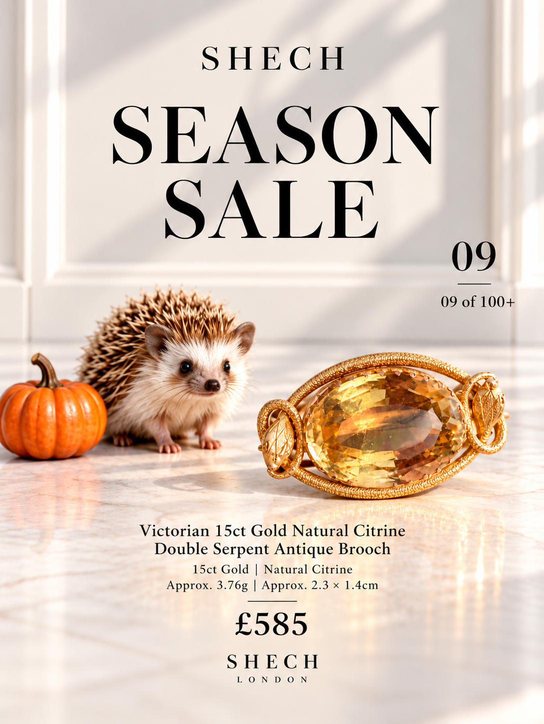 SEASON SALE - Victorian 15ct Gold Natural Citrine Double Serpent Antique Brooch