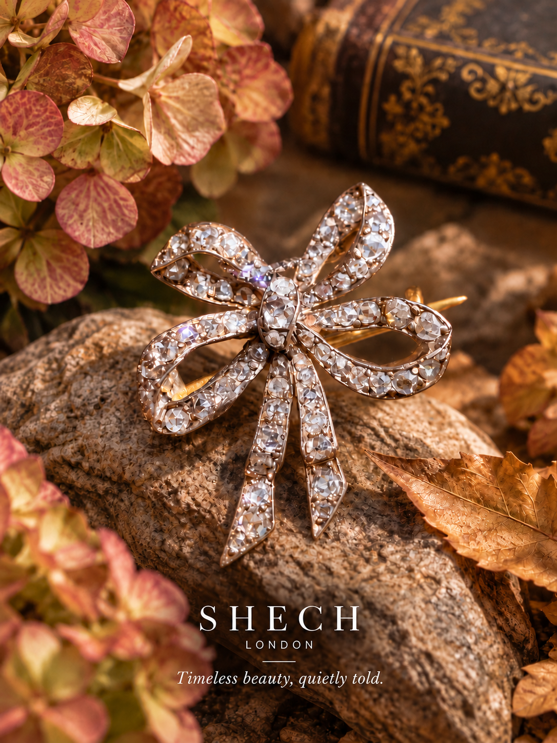 Late Victorian 18ct Gold & Silver Rose-Cut Diamond Bow Brooch Pendant, c.1890