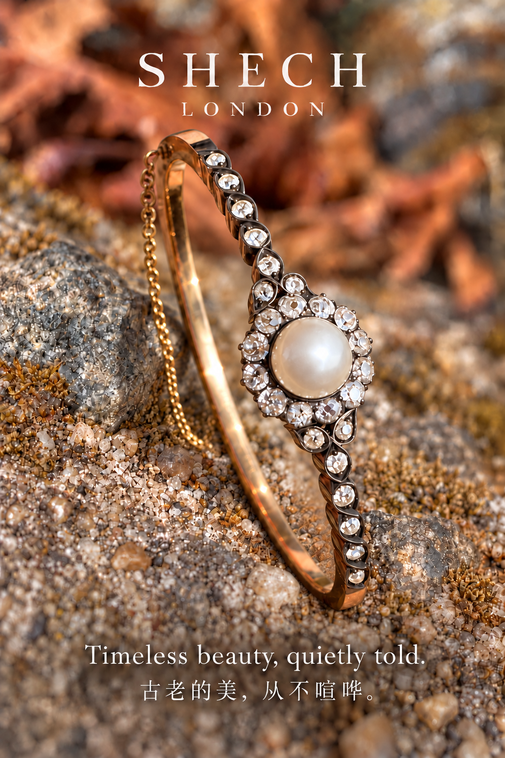 Late Victorian 18ct Gold & Silver Natural Saltwater Pearl and Antique Diamond Bangle, Circa 1890 – GCS Certified