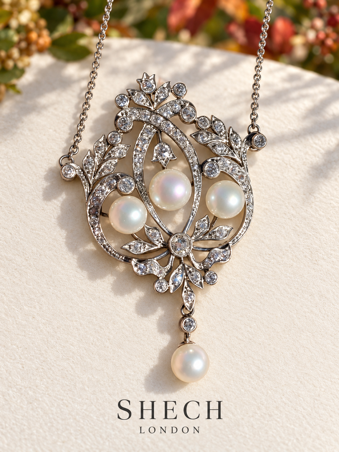 Art Deco Platinum Akoya Pearl & Diamond Necklace | c.1930 | Antique Jewelry